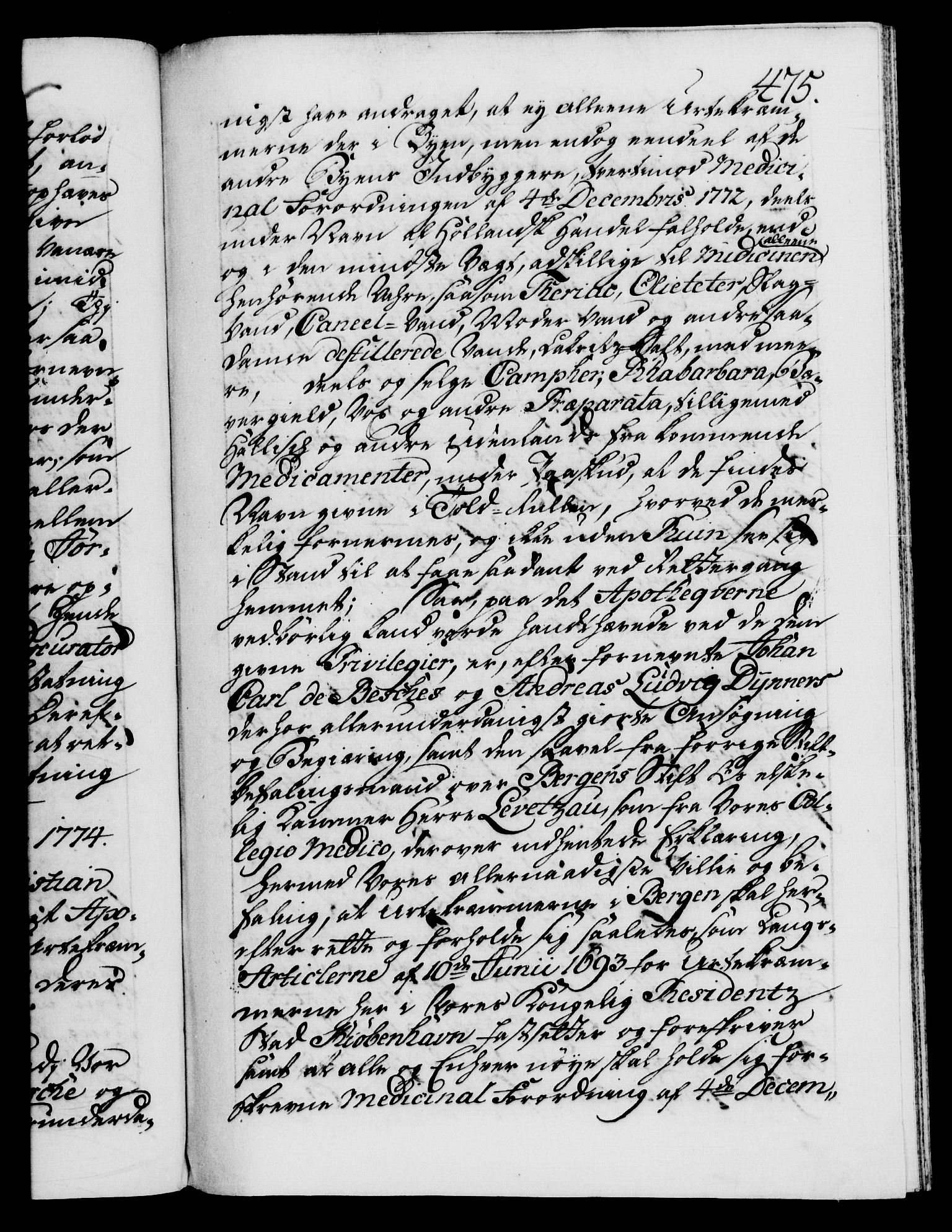 Danske Kanselli 1572-1799, RA/EA-3023/F/Fc/Fca/Fcab/L0041: Norske tegnelser, 1773-1776, p. 475a