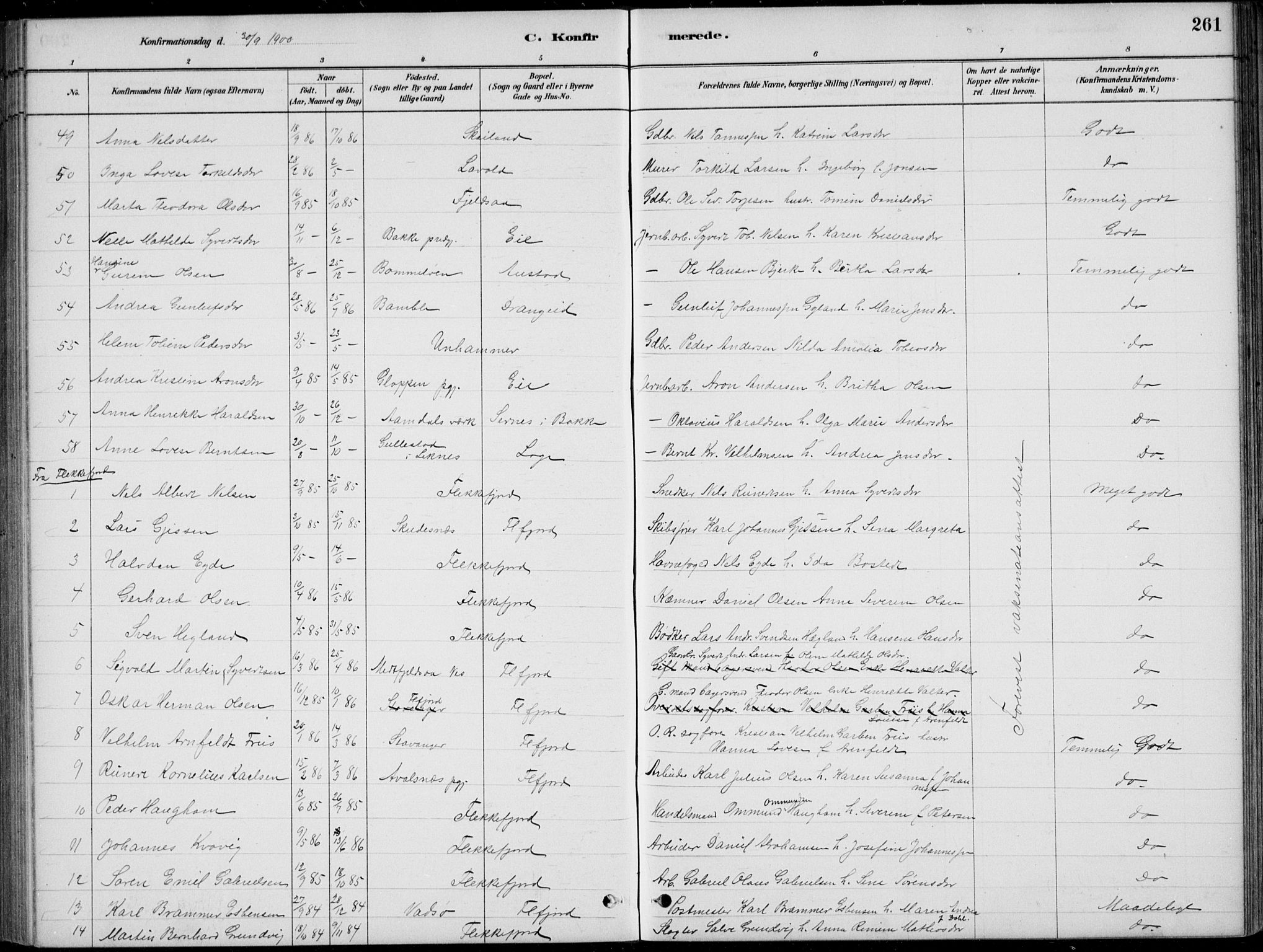 Flekkefjord sokneprestkontor, SAK/1111-0012/F/Fb/Fbc/L0007: Parish register (copy) no. B 7, 1880-1902, p. 261