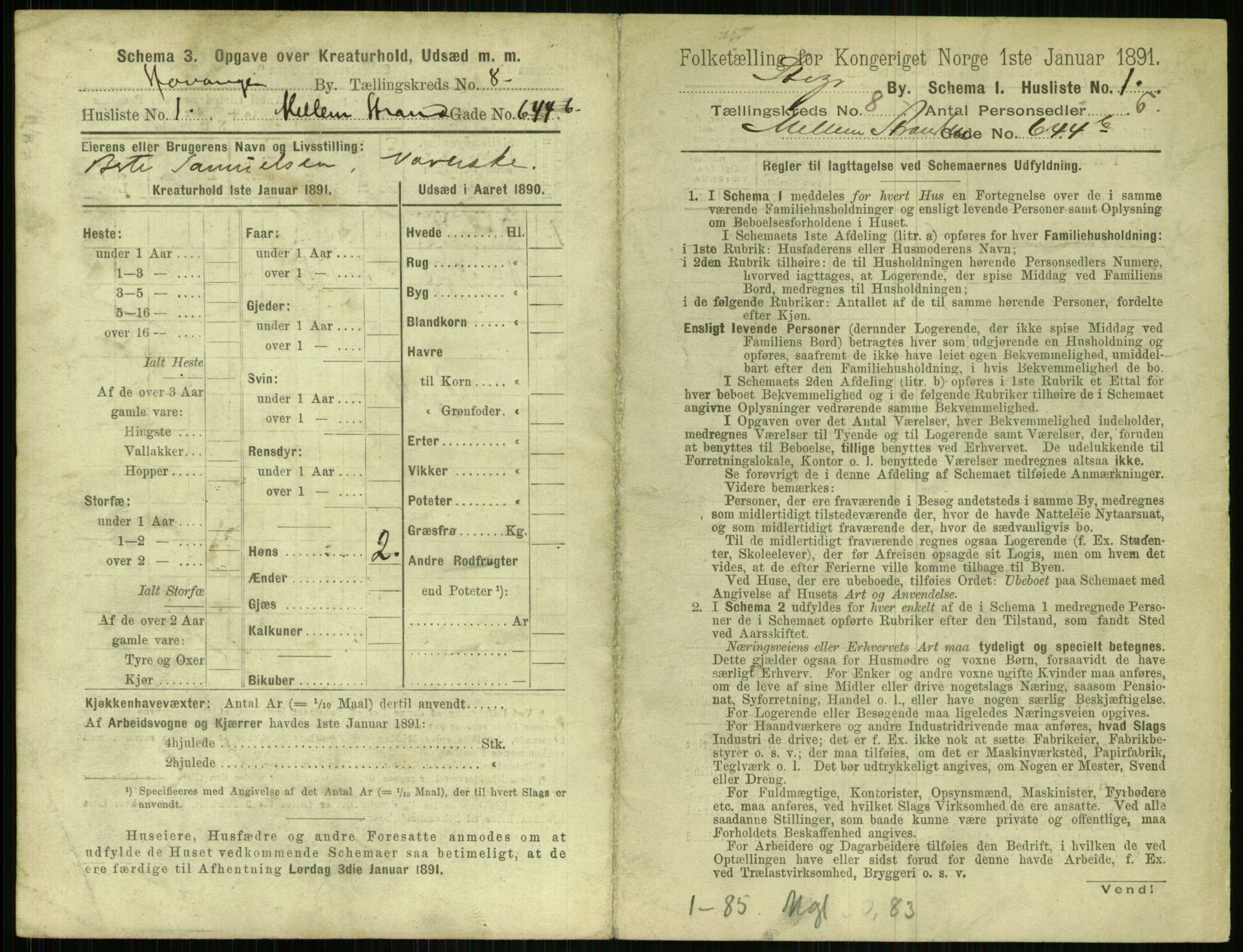 RA, 1891 census for 1103 Stavanger, 1891, p. 1489