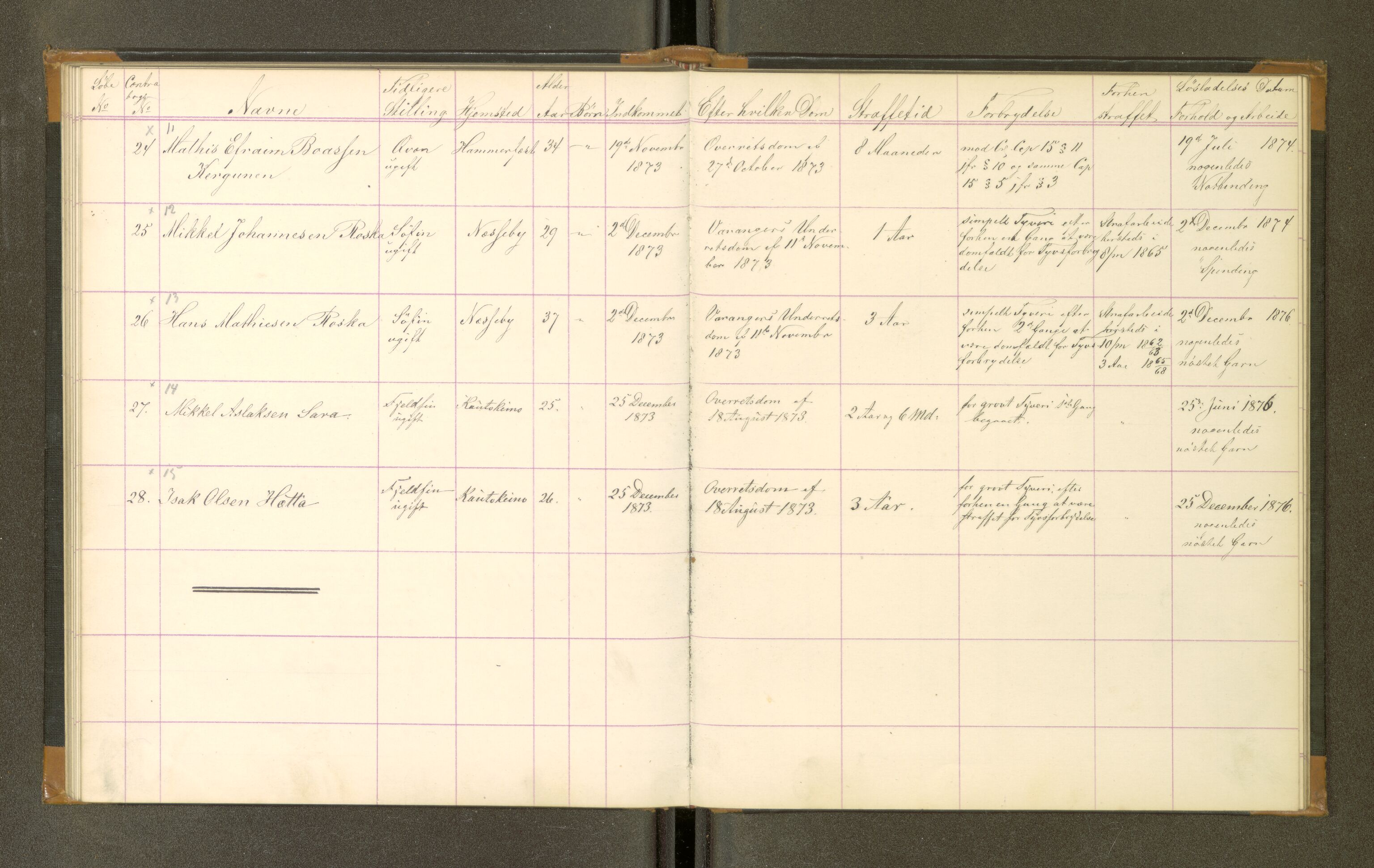 Trondheim tukthus, SAT/A-4619/05/65/L0029: 65.29 Fangeprotokoll, 1873