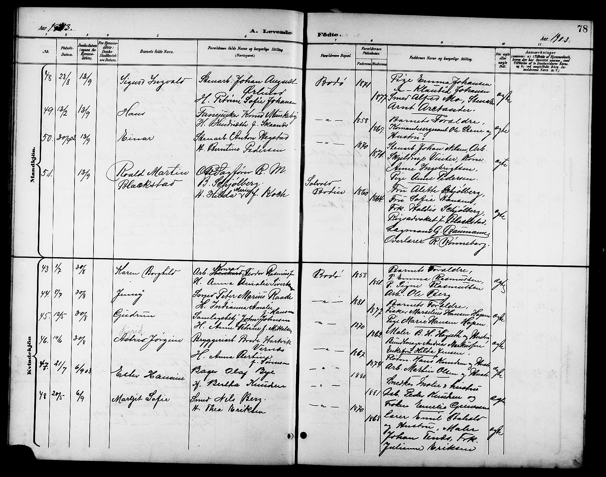 Ministerialprotokoller, klokkerbøker og fødselsregistre - Nordland, SAT/A-1459/801/L0033: Parish register (copy) no. 801C08, 1898-1910, p. 78