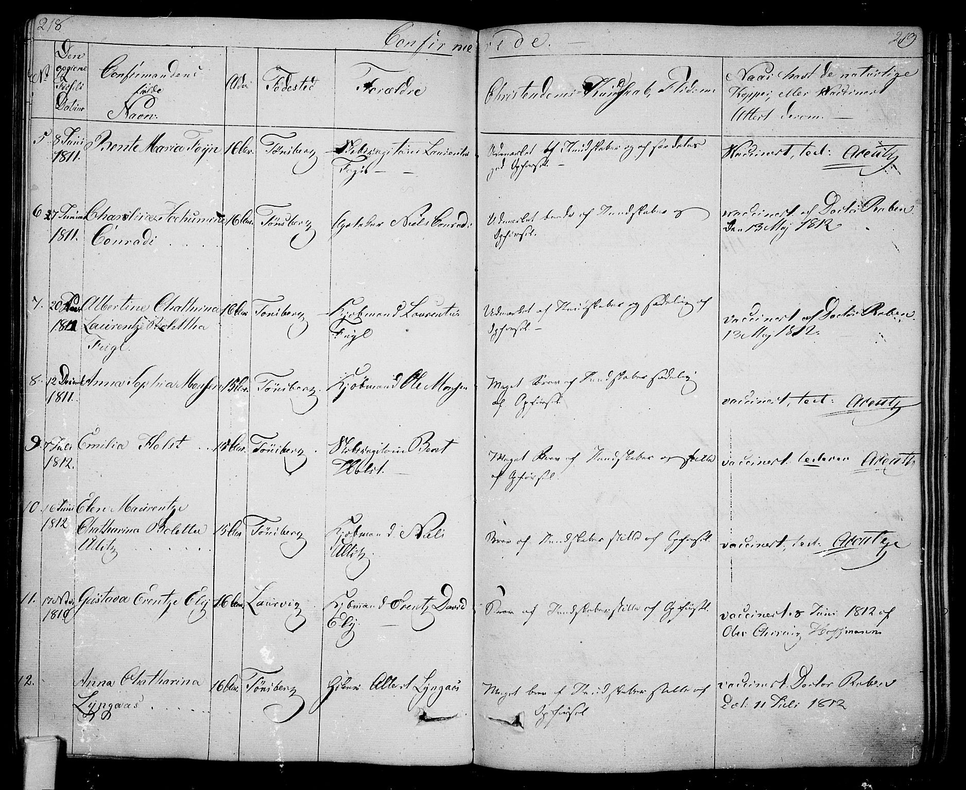 Tønsberg kirkebøker, AV/SAKO-A-330/F/Fa/L0005: Parish register (official) no. I 5, 1827-1836, p. 218-219