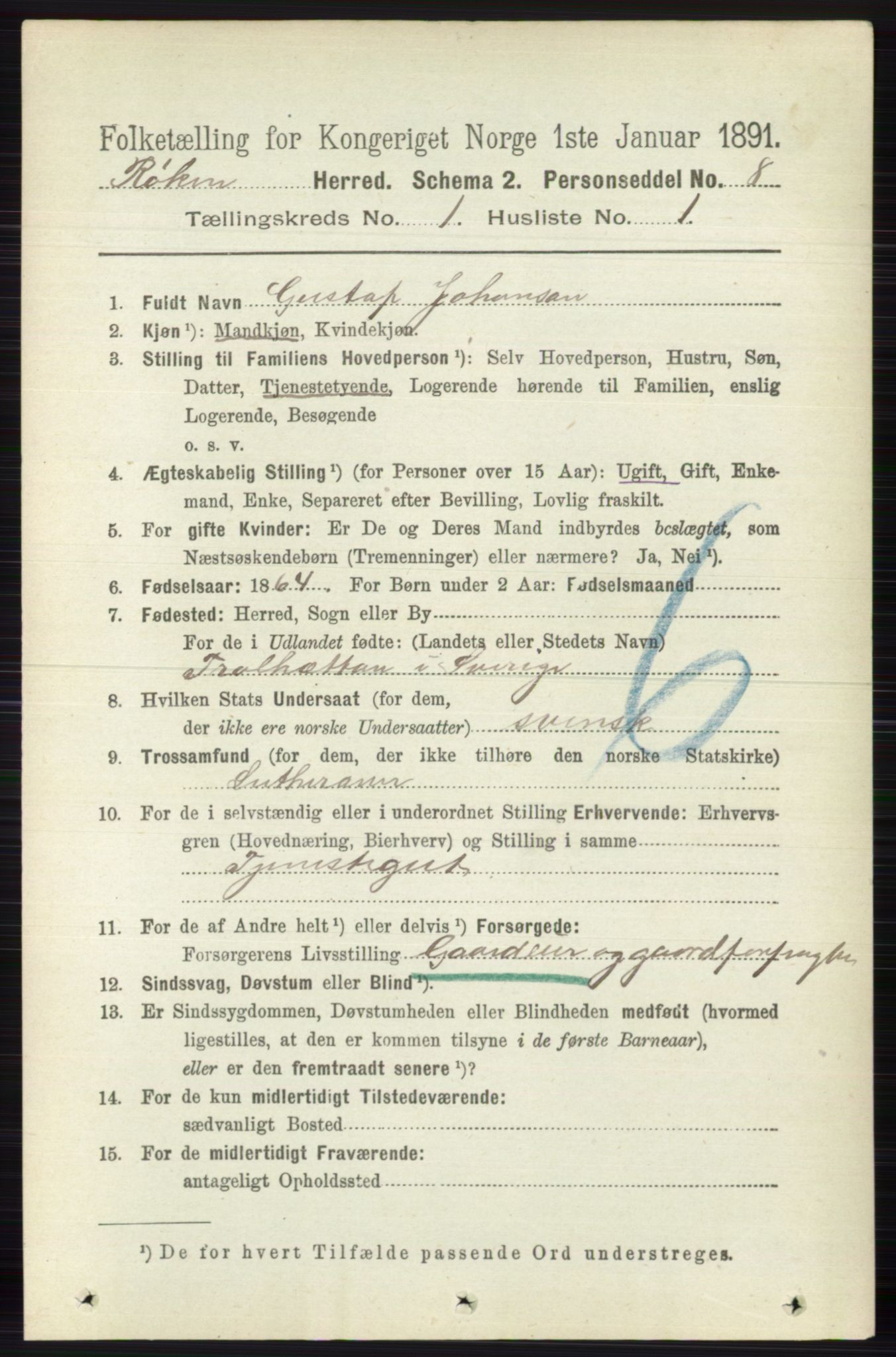 RA, 1891 census for 0627 Røyken, 1891, p. 91