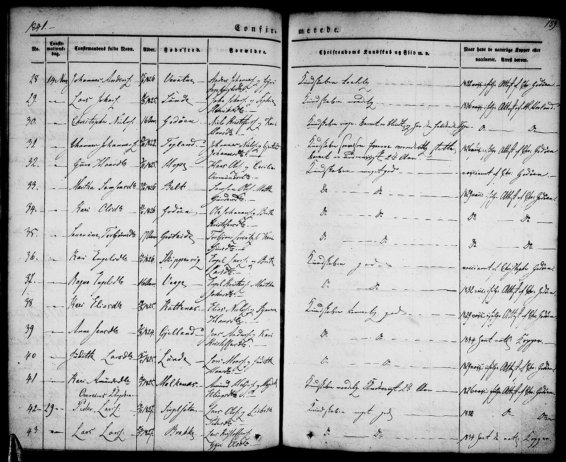 Tysnes sokneprestembete, AV/SAB-A-78601/H/Haa: Parish register (official) no. A 9, 1837-1848, p. 159