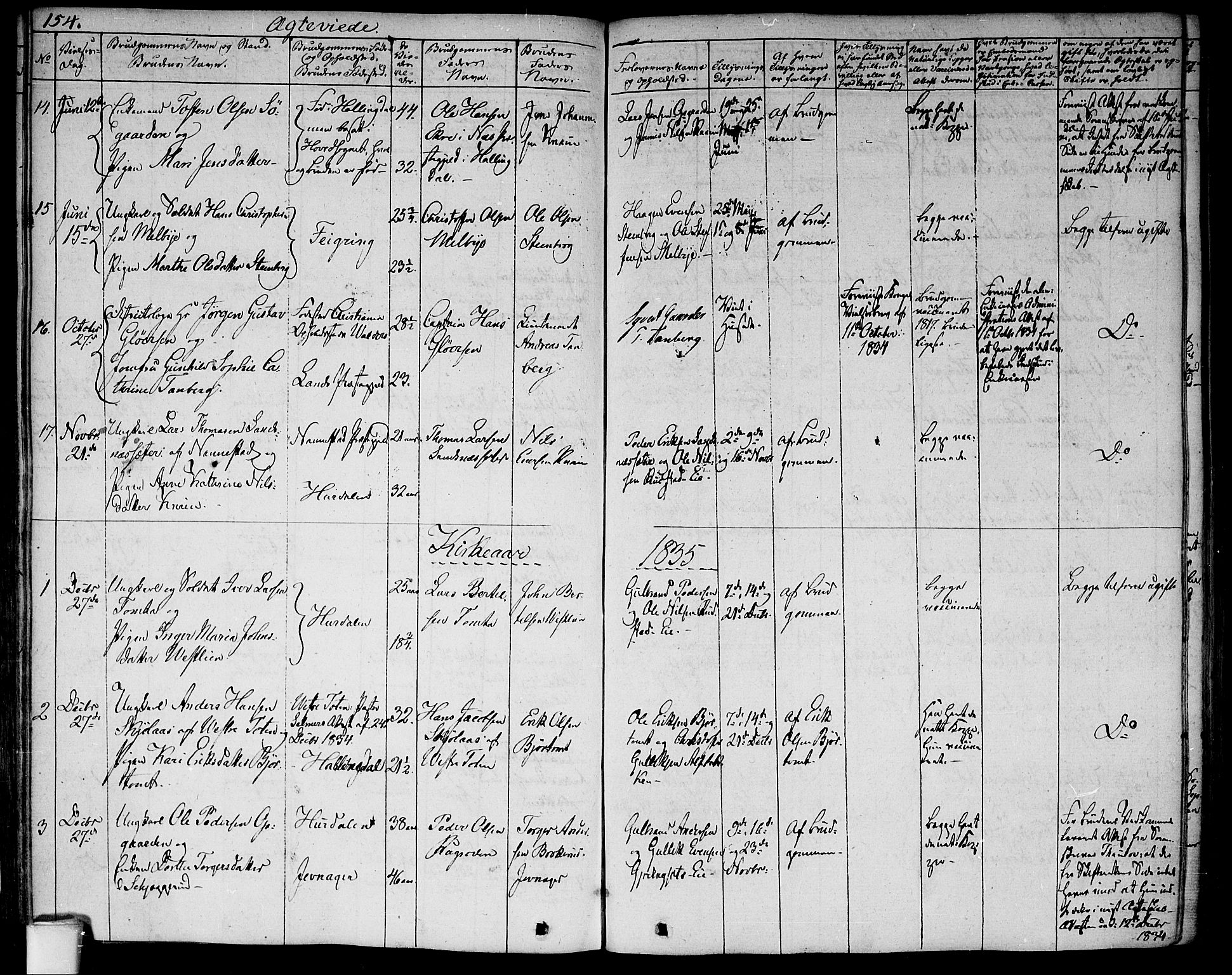 Hurdal prestekontor Kirkebøker, SAO/A-10889/F/Fa/L0004: Parish register (official) no. I 4, 1828-1845, p. 154