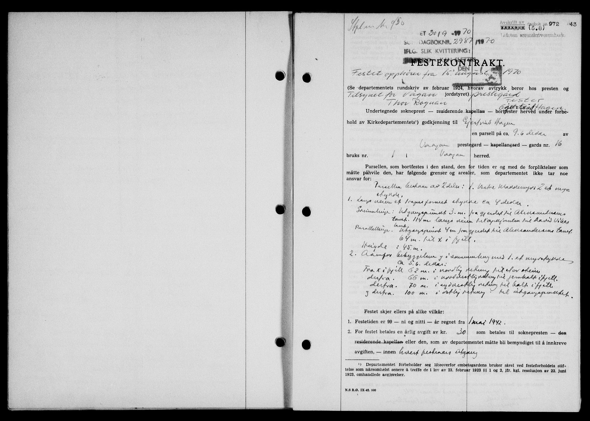 Lofoten sorenskriveri, SAT/A-0017/1/2/2C/L0011a: Mortgage book no. 11a, 1943-1943, Diary no: : 972/1943