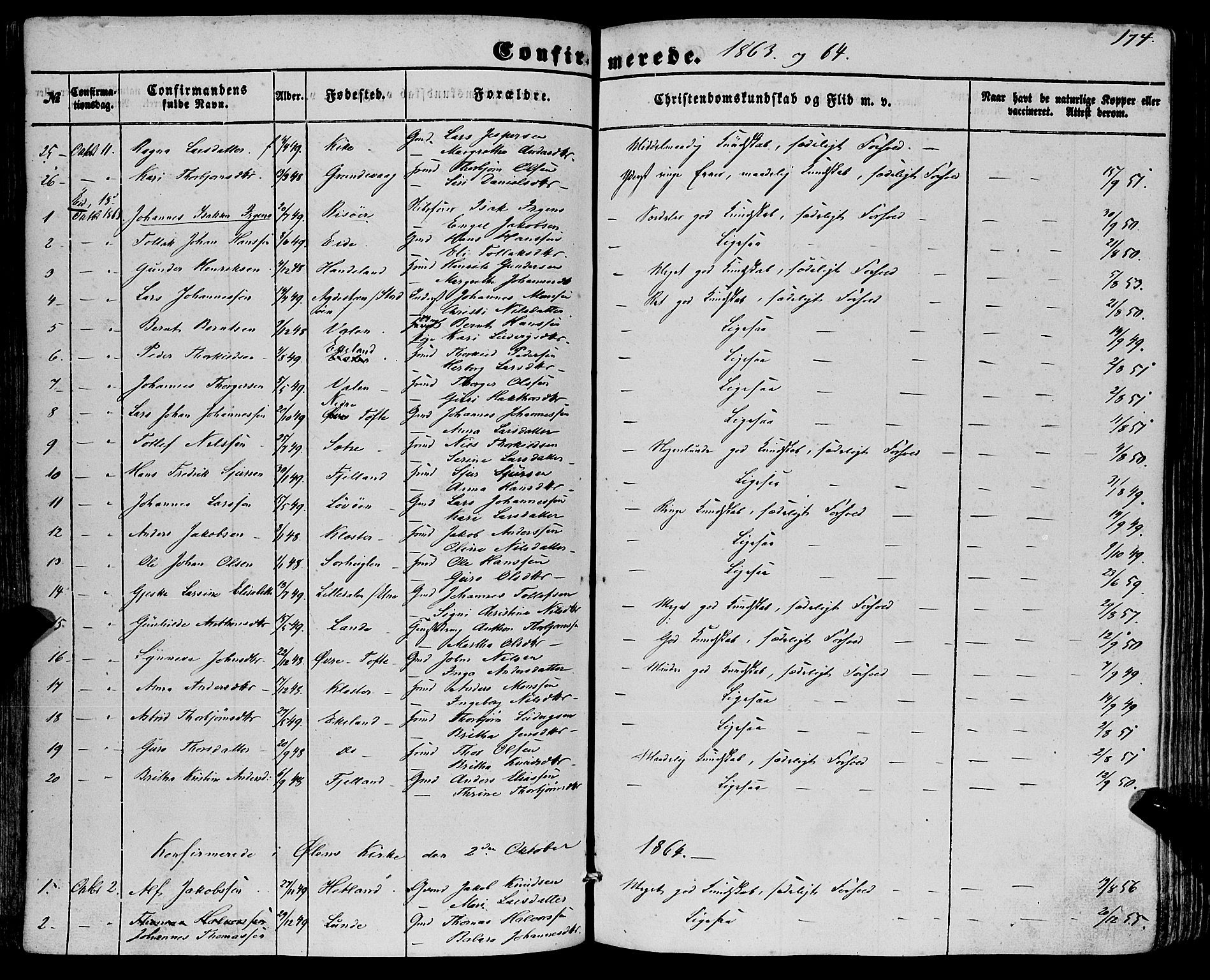 Fjelberg sokneprestembete, SAB/A-75201/H/Haa: Parish register (official) no. A 7, 1851-1867, p. 174