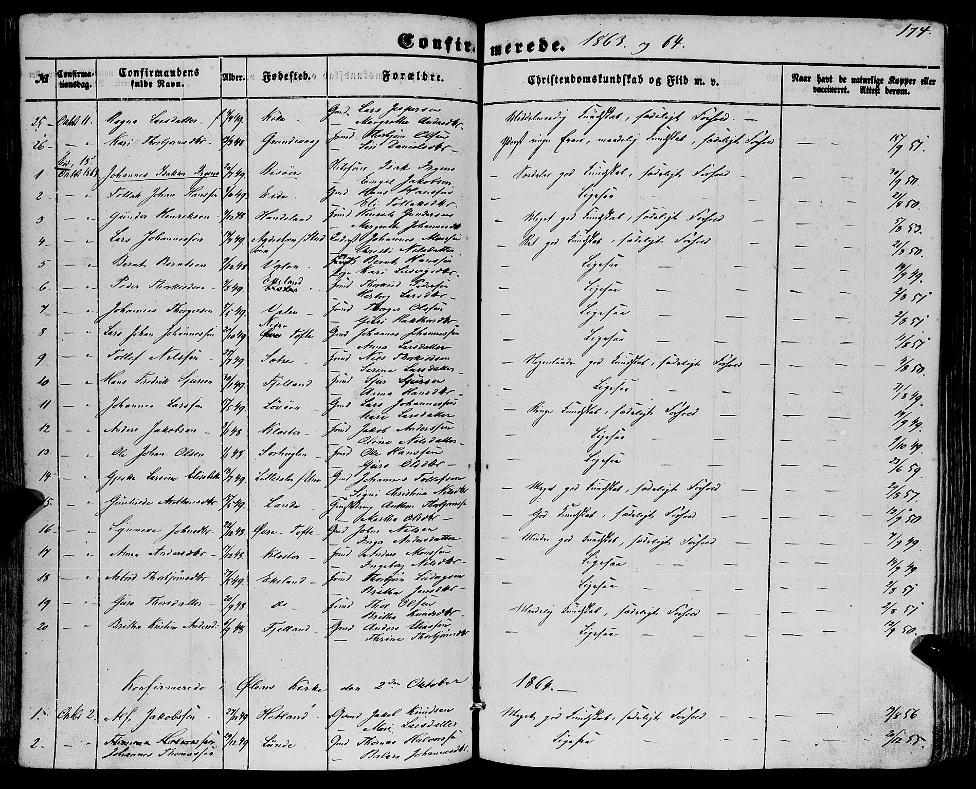 Fjelberg sokneprestembete, AV/SAB-A-75201/H/Haa: Parish register (official) no. A 7, 1851-1867, p. 174
