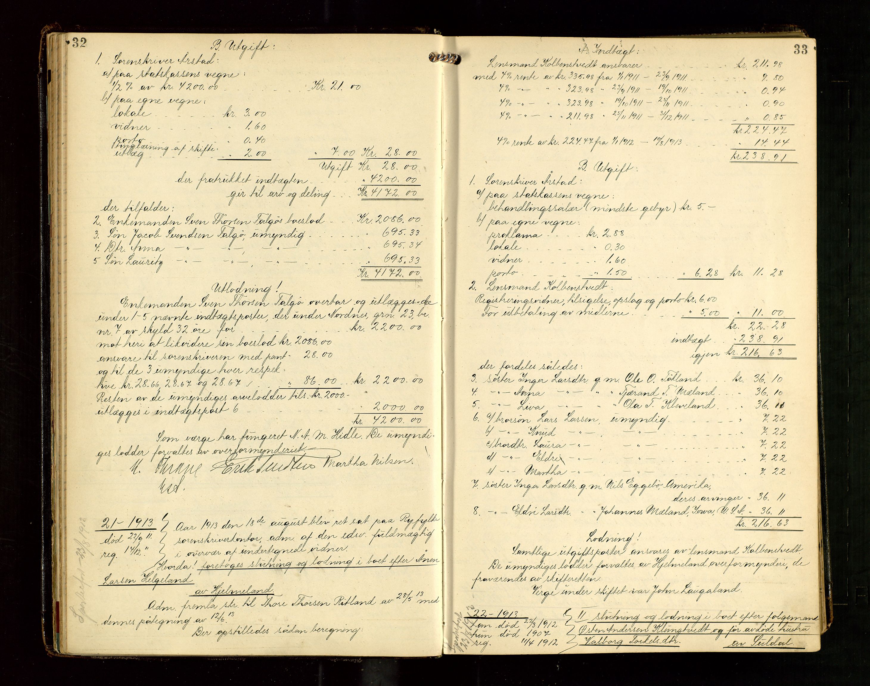 Ryfylke tingrett, SAST/A-100055/001/IV/IVG/L0004: Skifteutlodningsprotokoll Med register, 1912-1918, p. 32-33