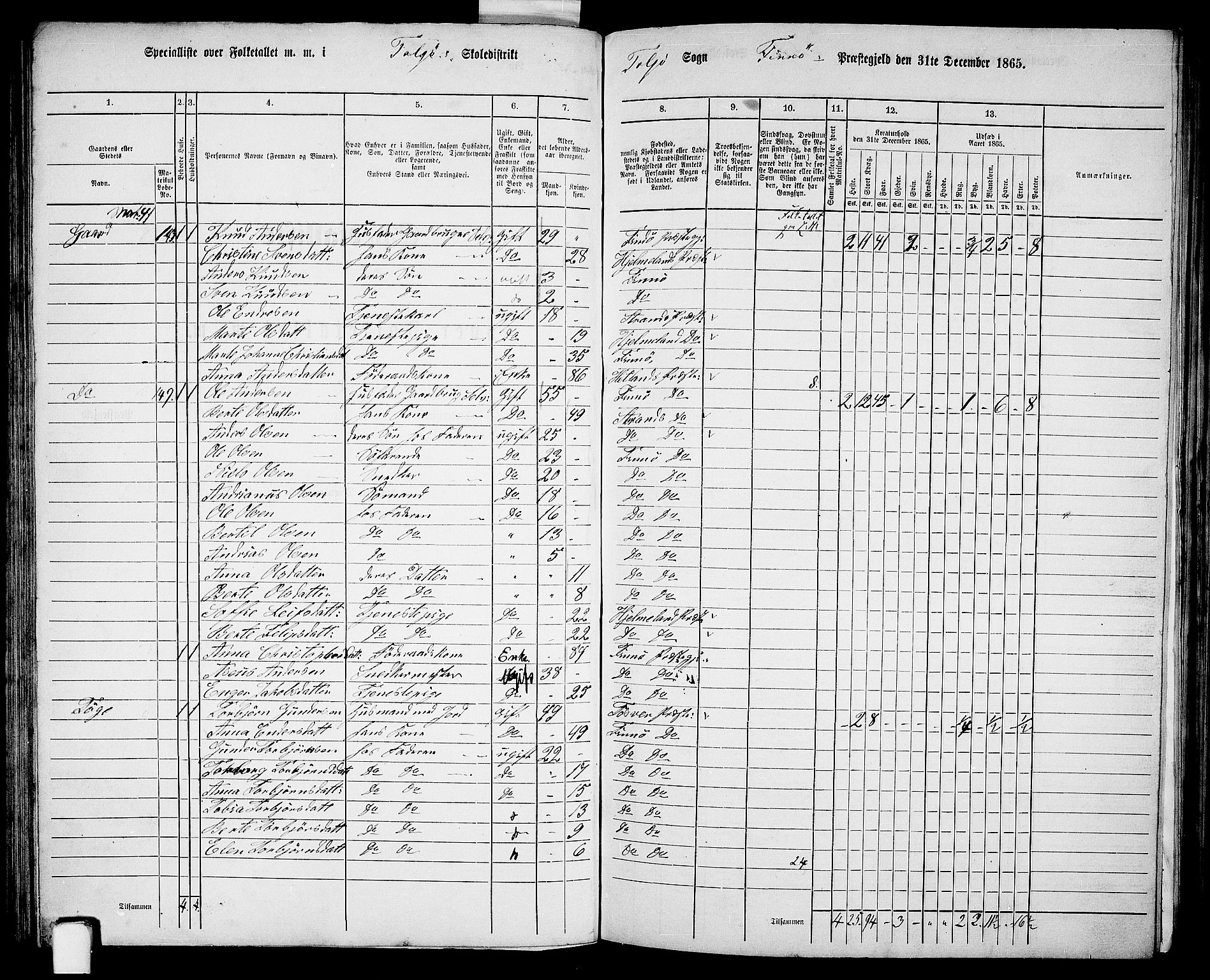 RA, 1865 census for Finnøy, 1865, p. 74