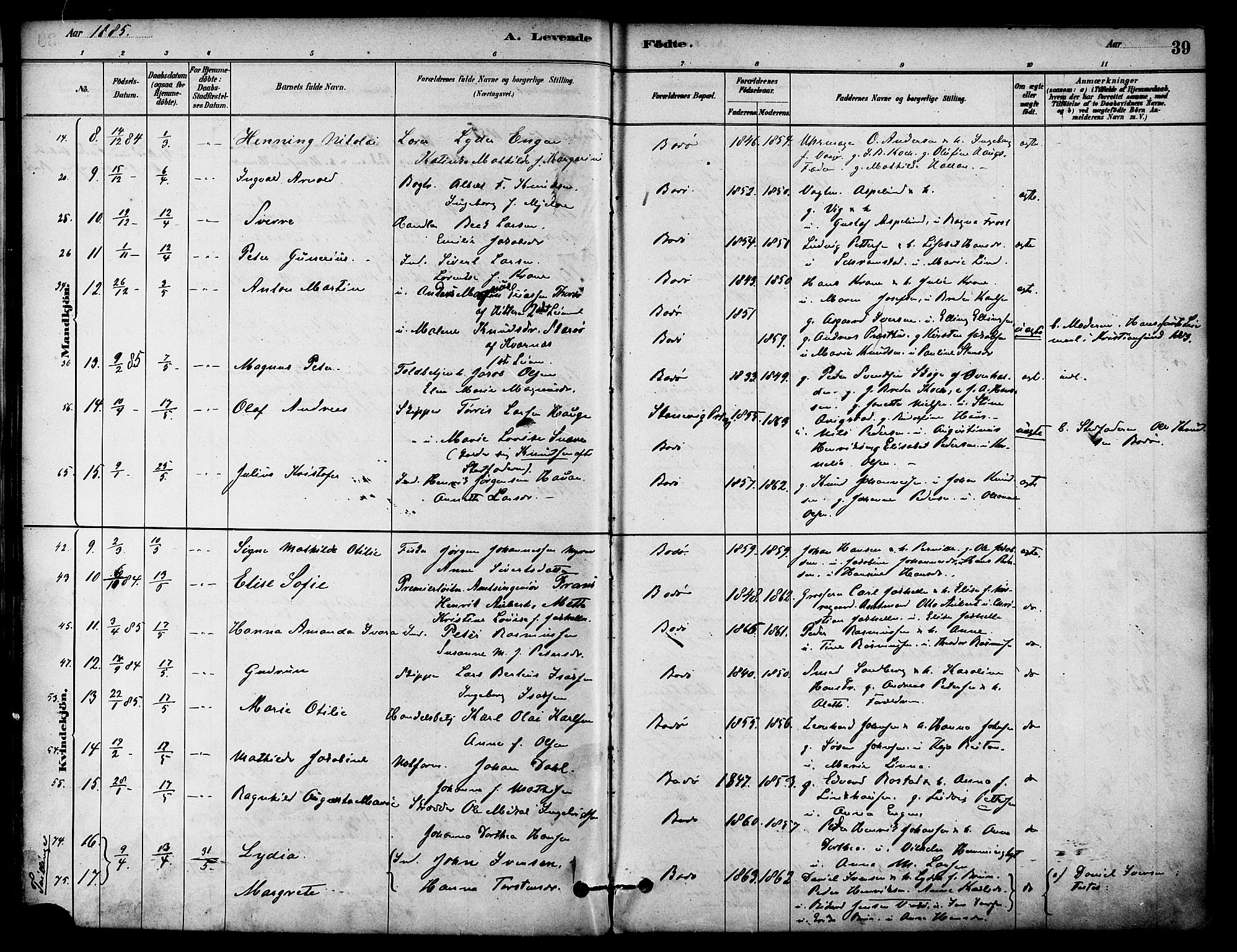 Ministerialprotokoller, klokkerbøker og fødselsregistre - Nordland, AV/SAT-A-1459/801/L0030: Parish register (copy) no. 801C05, 1879-1887, p. 39