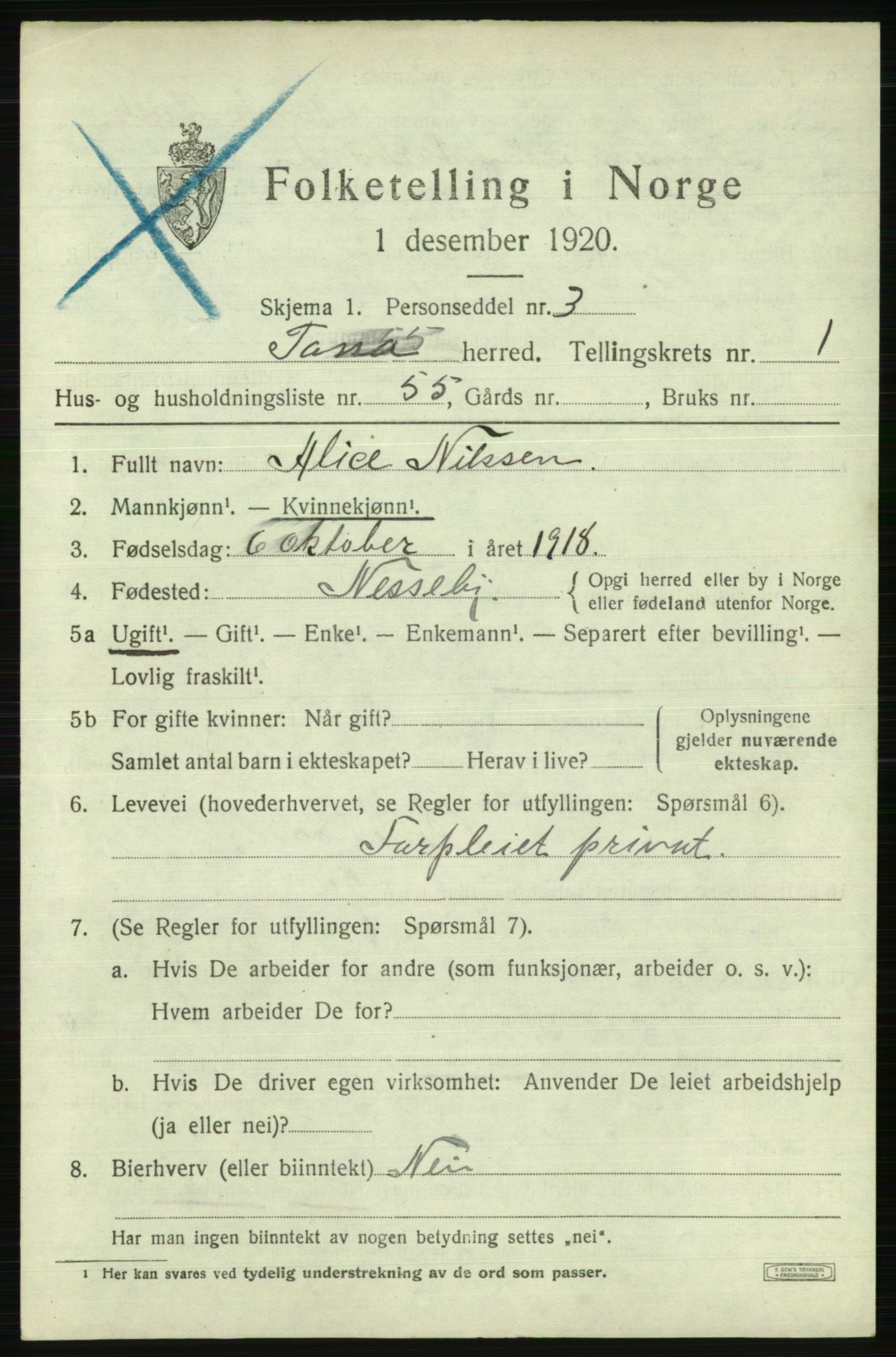 SATØ, 1920 census for Tana, 1920, p. 1146