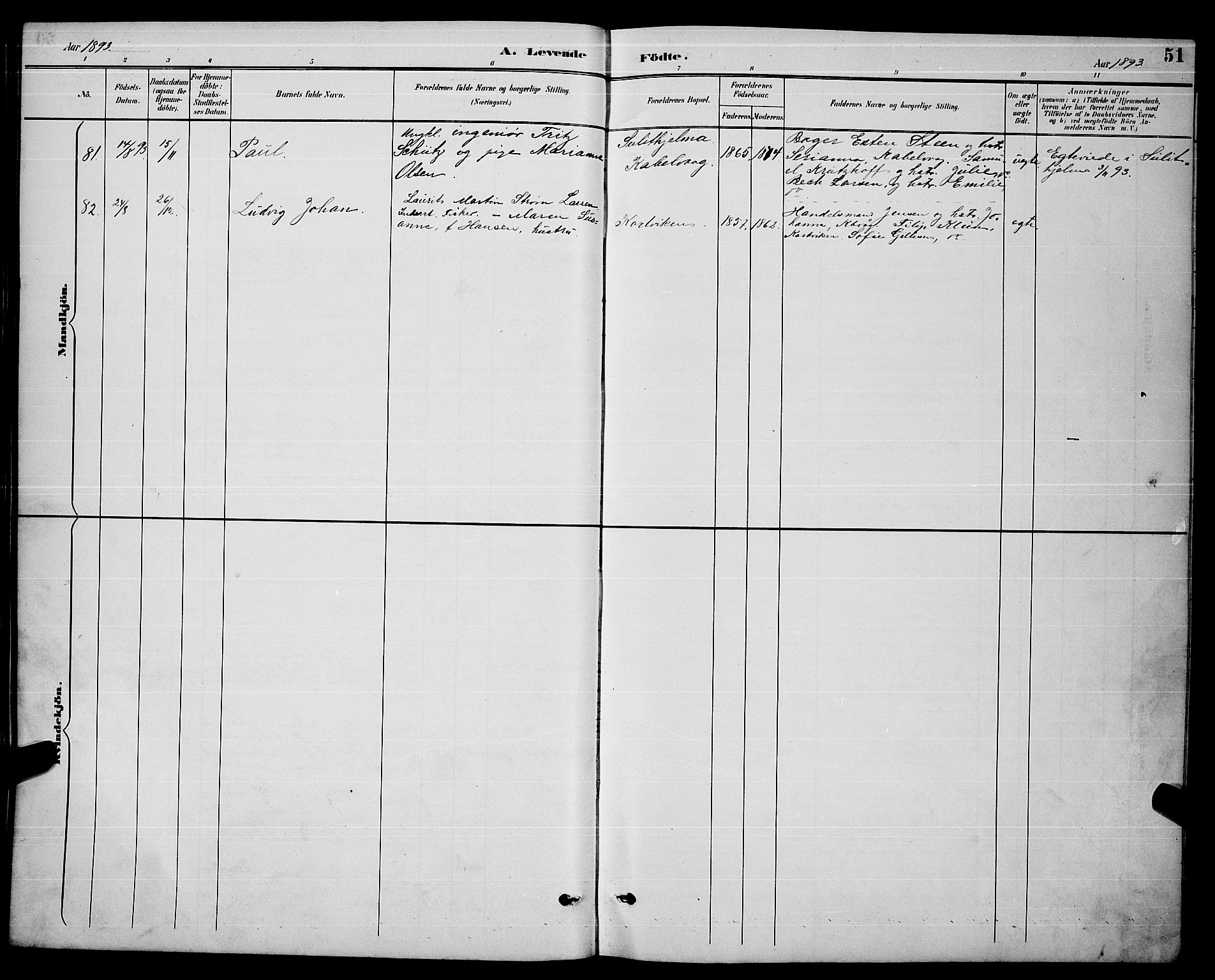 Ministerialprotokoller, klokkerbøker og fødselsregistre - Nordland, AV/SAT-A-1459/874/L1077: Parish register (copy) no. 874C06, 1891-1900, p. 51