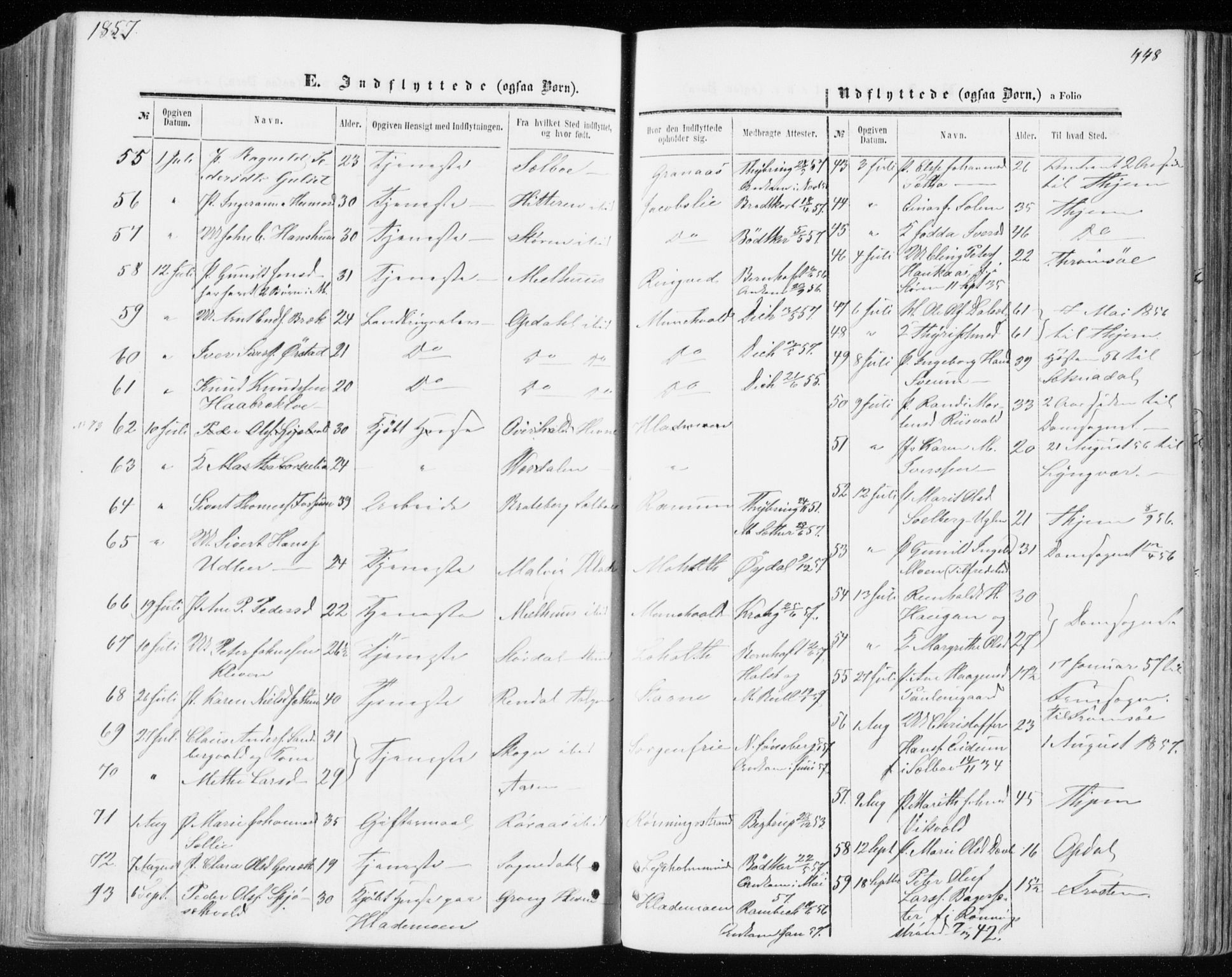 Ministerialprotokoller, klokkerbøker og fødselsregistre - Sør-Trøndelag, AV/SAT-A-1456/606/L0292: Parish register (official) no. 606A07, 1856-1865, p. 448