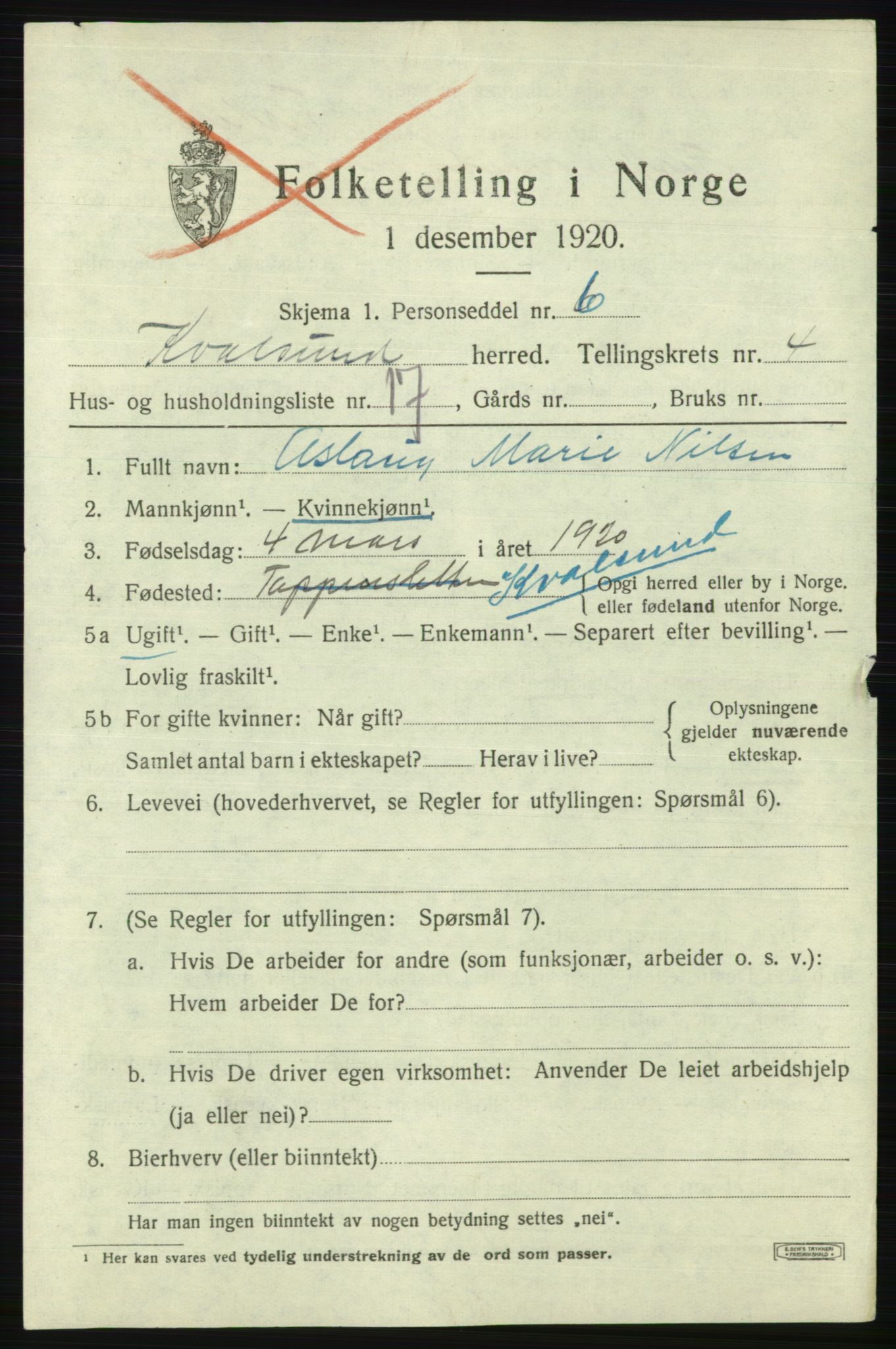 SATØ, 1920 census for , 1920, p. 1578