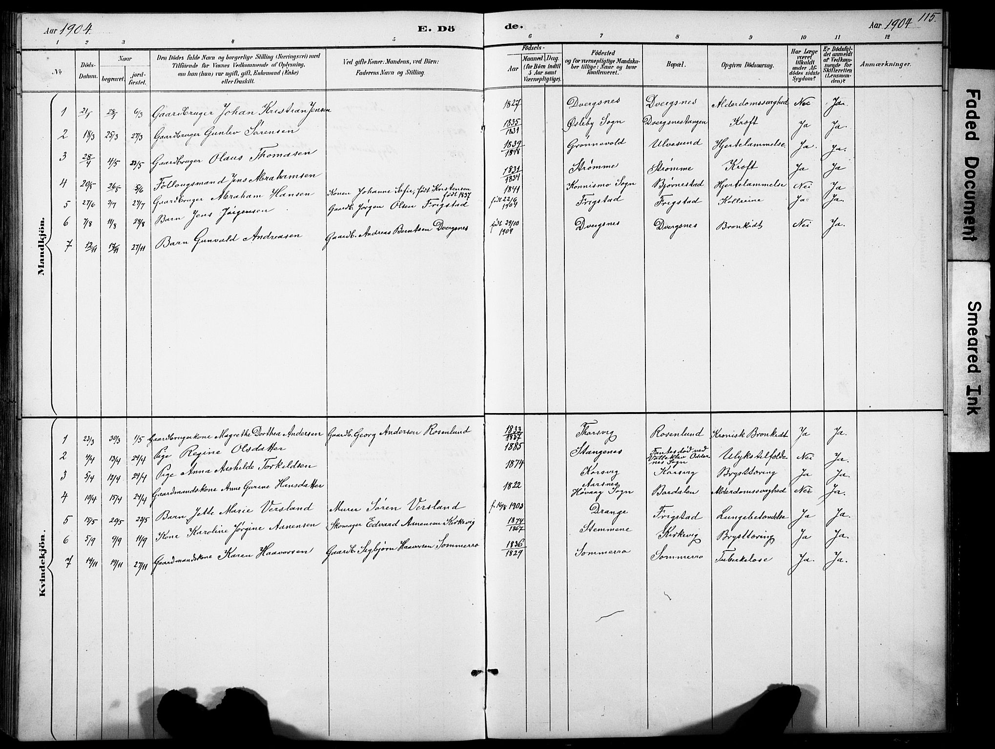 Oddernes sokneprestkontor, SAK/1111-0033/F/Fb/Fbb/L0002: Parish register (copy) no. B 2, 1889-1933, p. 115