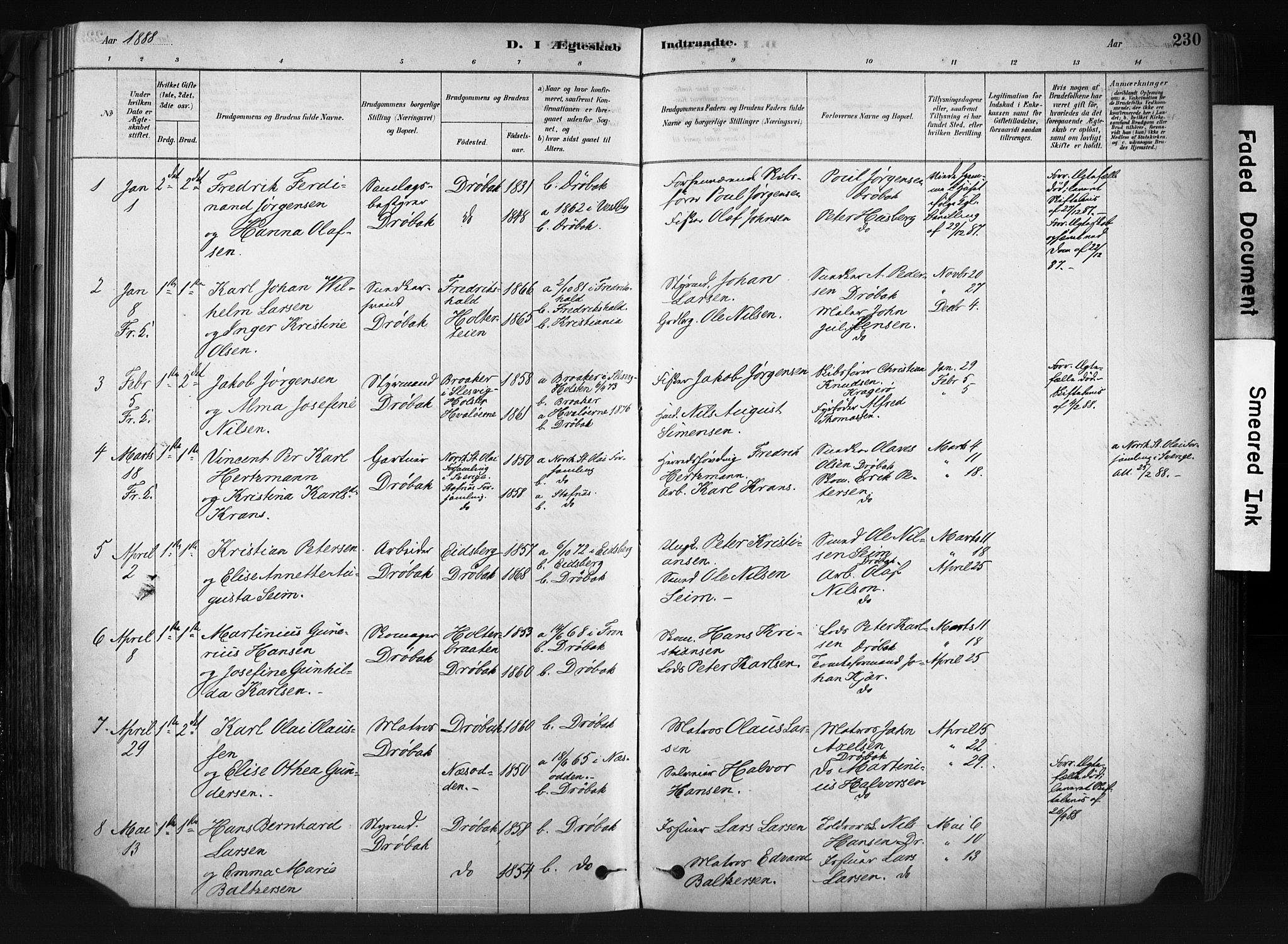 Drøbak prestekontor Kirkebøker, AV/SAO-A-10142a/F/Fb/L0001: Parish register (official) no. II 1, 1878-1891, p. 230