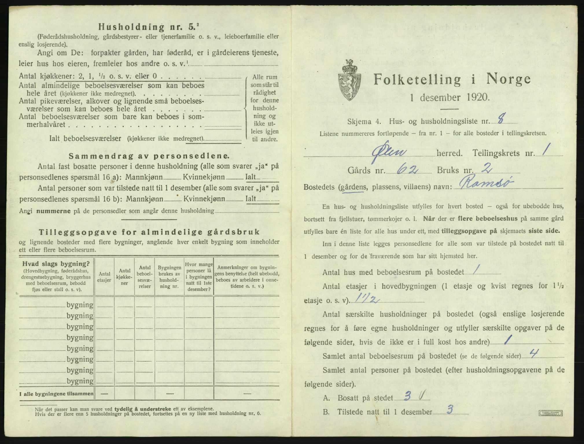 SAB, 1920 census for Ølen, 1920, p. 49