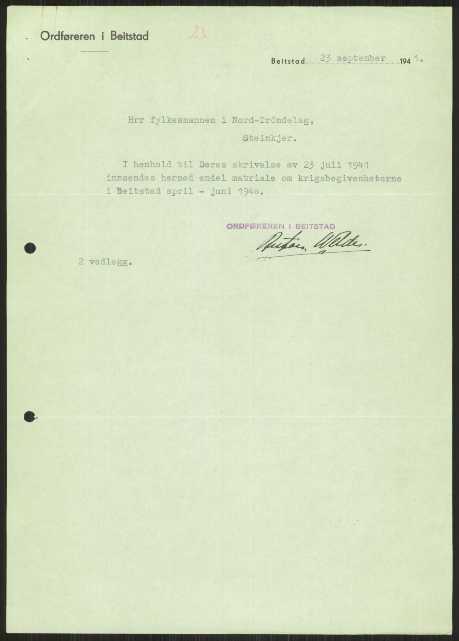 Forsvaret, Forsvarets krigshistoriske avdeling, AV/RA-RAFA-2017/Y/Ya/L0016: II-C-11-31 - Fylkesmenn.  Rapporter om krigsbegivenhetene 1940., 1940, p. 450