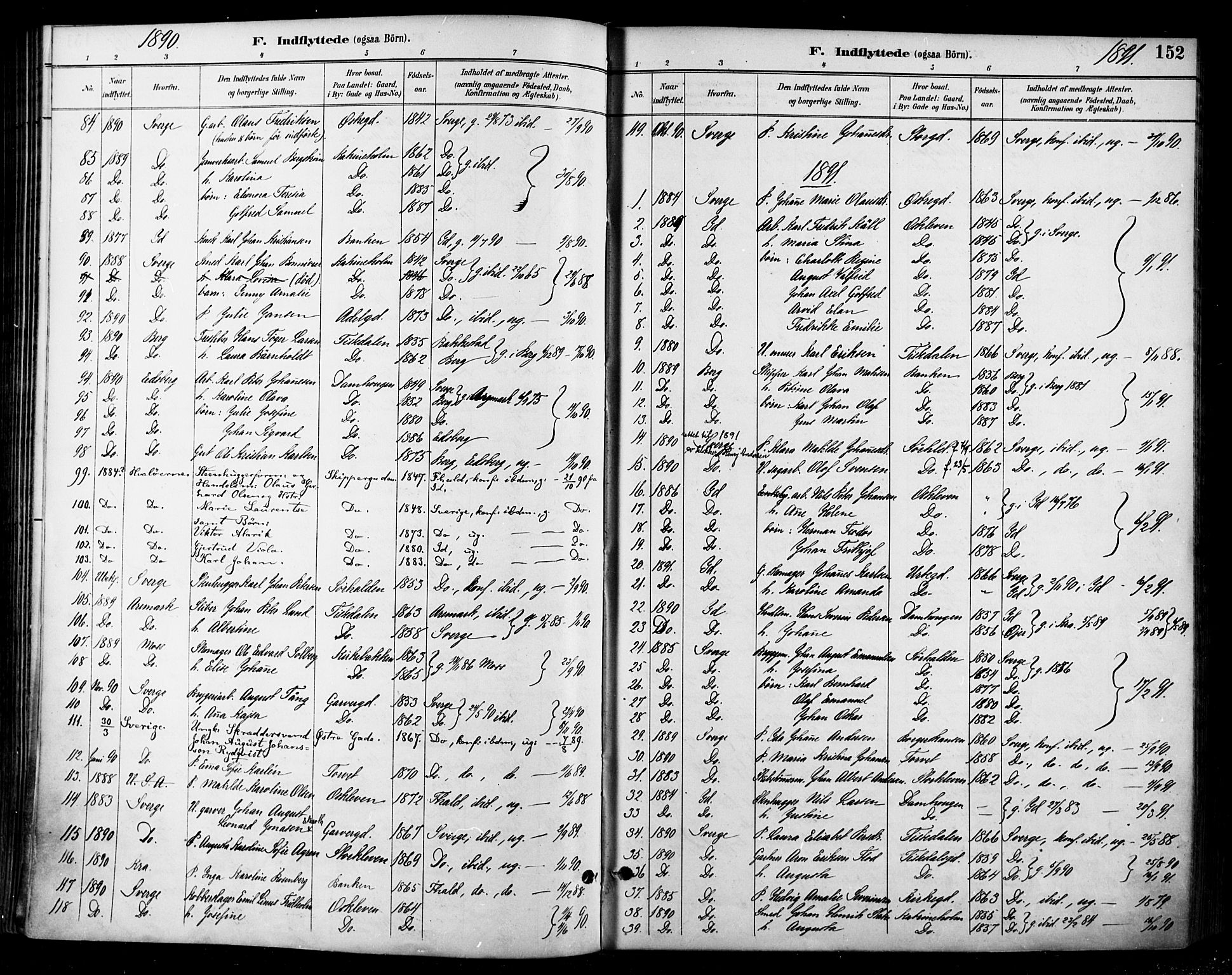 Halden prestekontor Kirkebøker, SAO/A-10909/F/Fa/L0014: Parish register (official) no. I 14, 1890-1906, p. 152