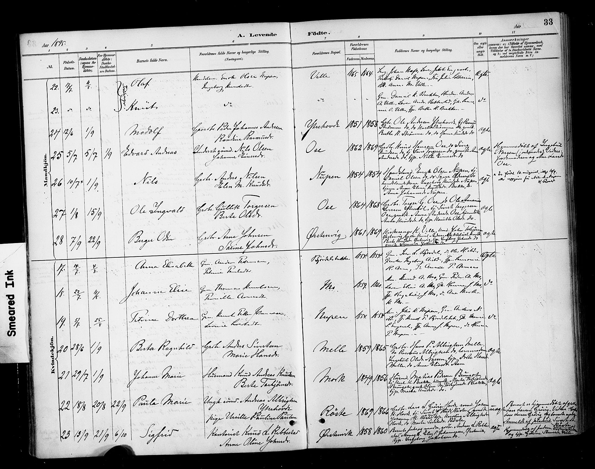 Ministerialprotokoller, klokkerbøker og fødselsregistre - Møre og Romsdal, AV/SAT-A-1454/513/L0177: Parish register (official) no. 513A04, 1890-1906, p. 33