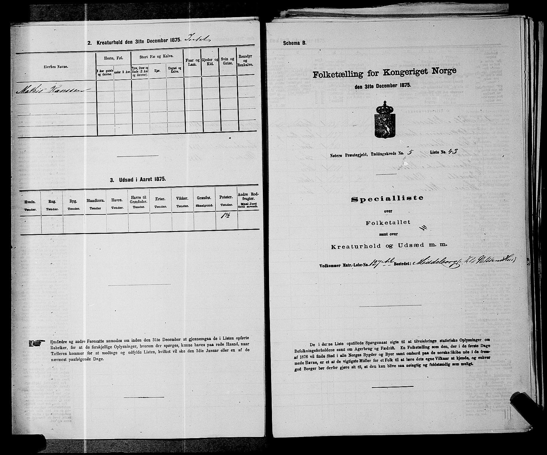 SAKO, 1875 census for 0722P Nøtterøy, 1875, p. 1054