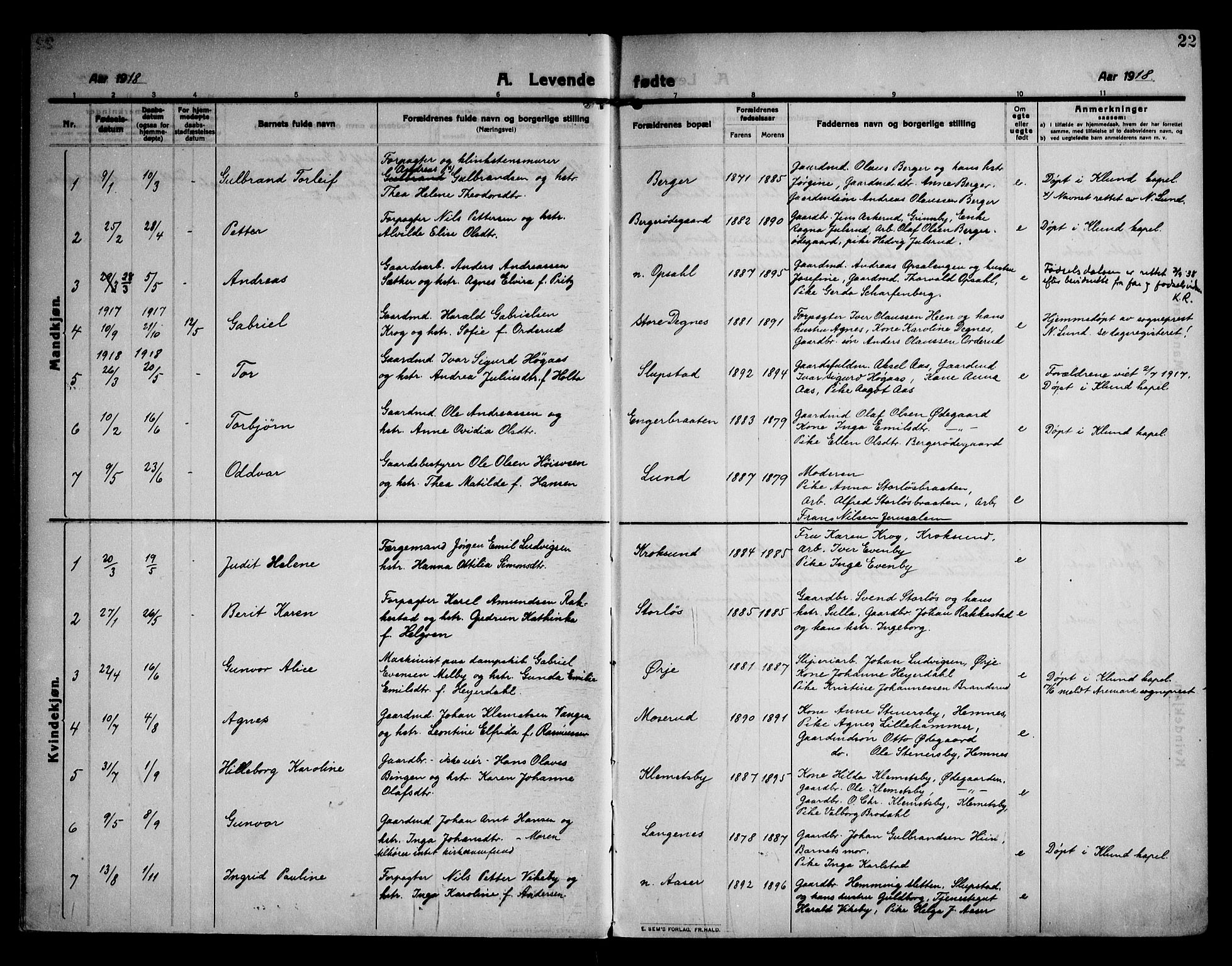 Rødenes prestekontor Kirkebøker, AV/SAO-A-2005/F/Fa/L0012: Parish register (official) no. I 12, 1911-1926, p. 22