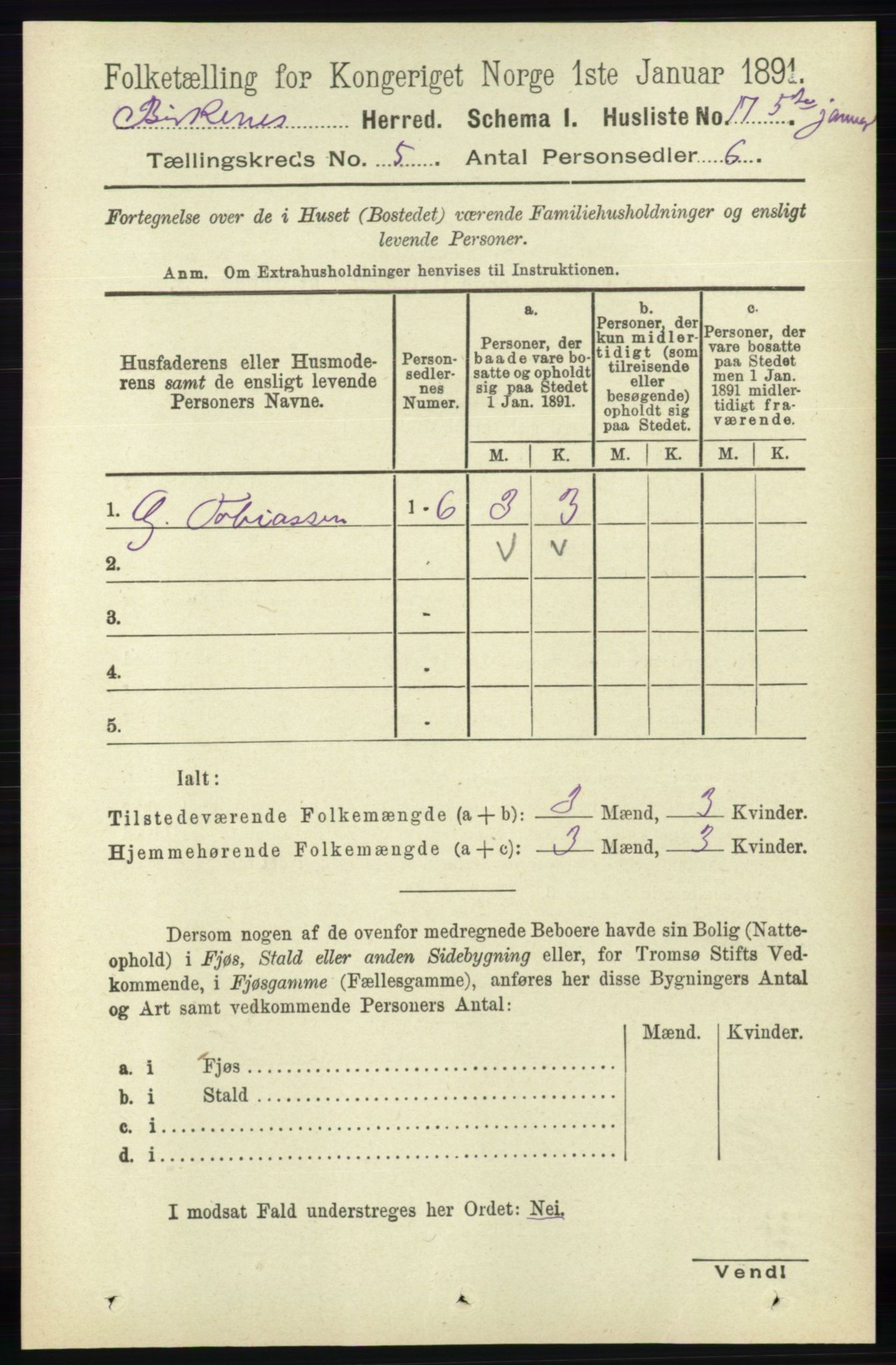RA, 1891 Census for 0928 Birkenes, 1891, p. 1513