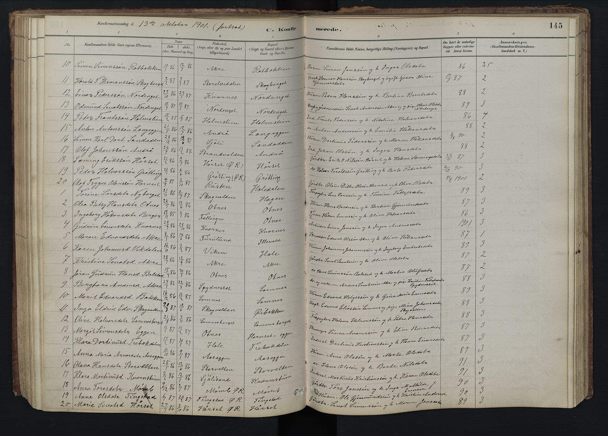 Rendalen prestekontor, SAH/PREST-054/H/Ha/Hab/L0009: Parish register (copy) no. 9, 1879-1902, p. 145