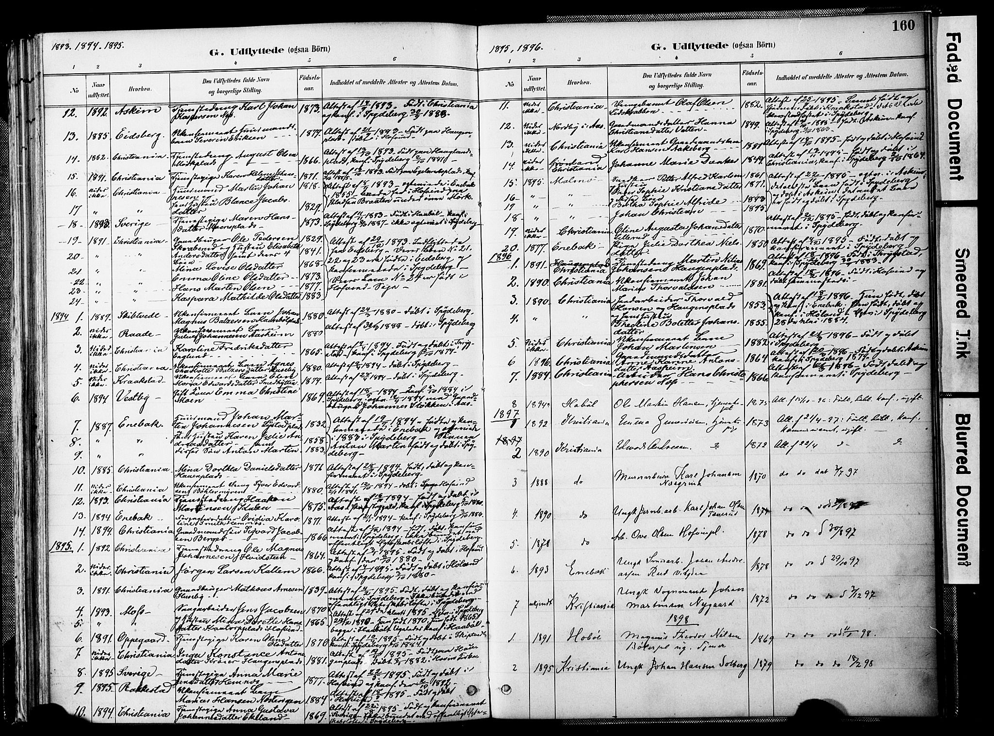 Spydeberg prestekontor Kirkebøker, SAO/A-10924/F/Fb/L0001: Parish register (official) no. II 1, 1886-1907, p. 160