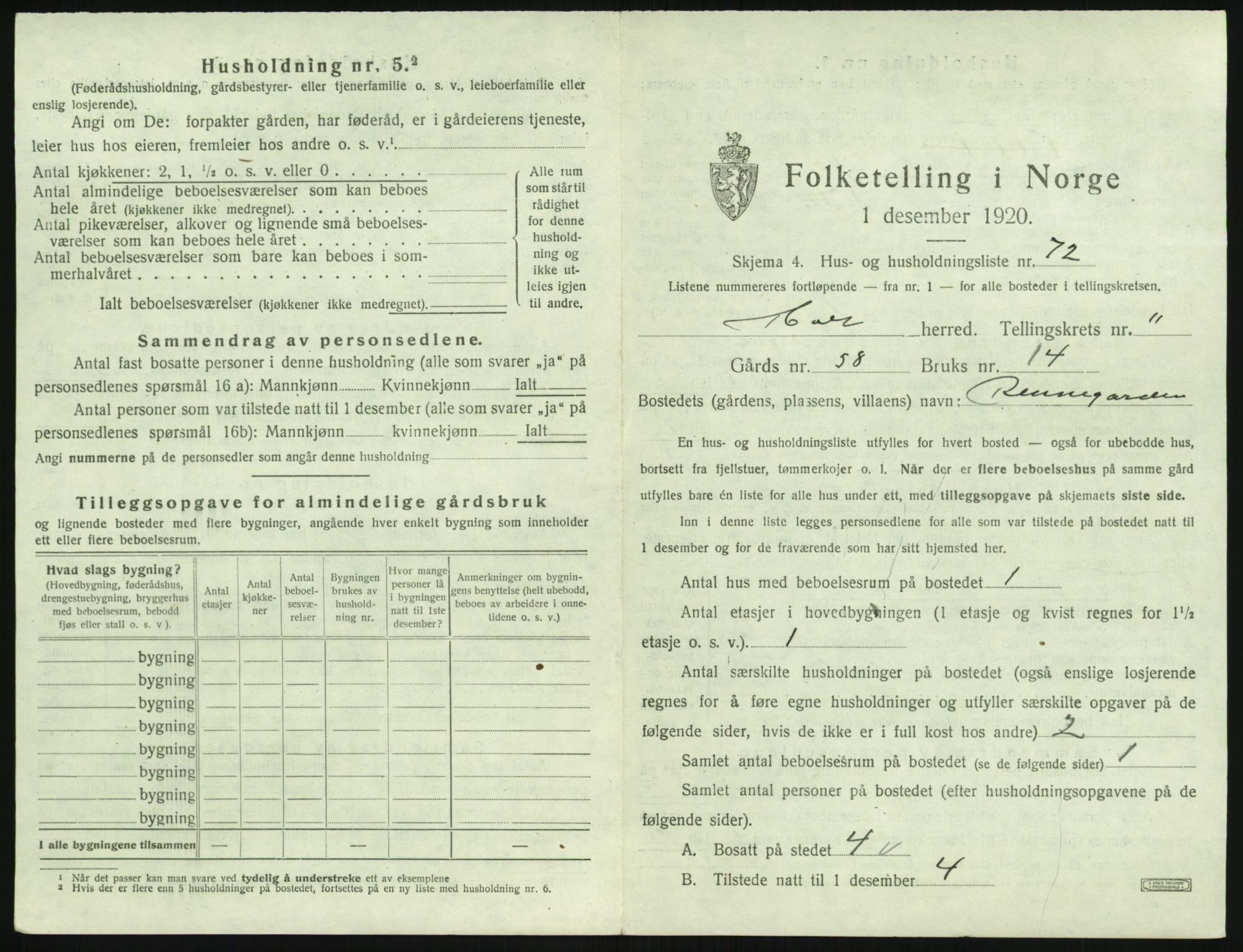 SAK, 1920 census for Holt, 1920, p. 1174