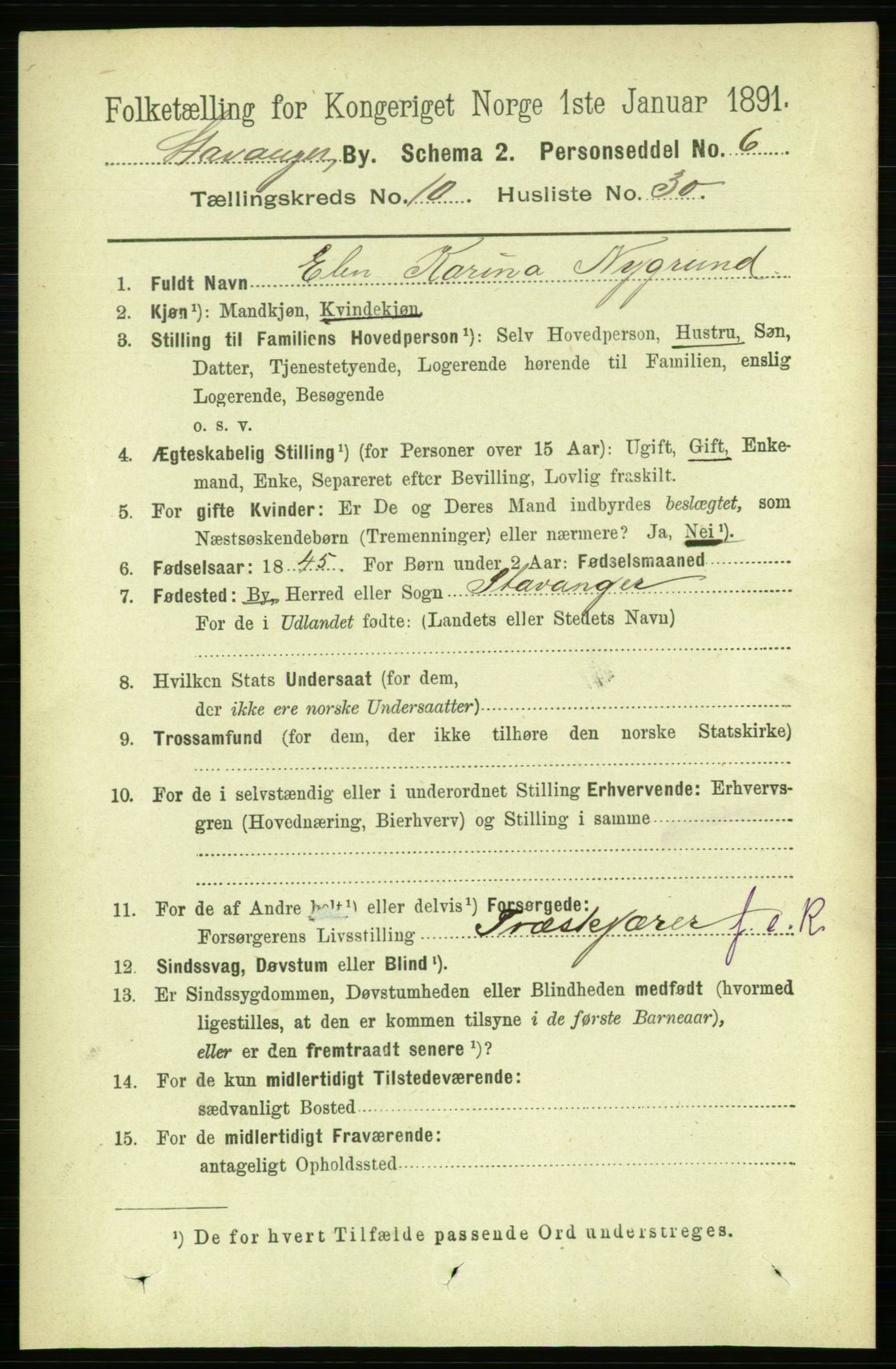 RA, 1891 census for 1103 Stavanger, 1891, p. 14008