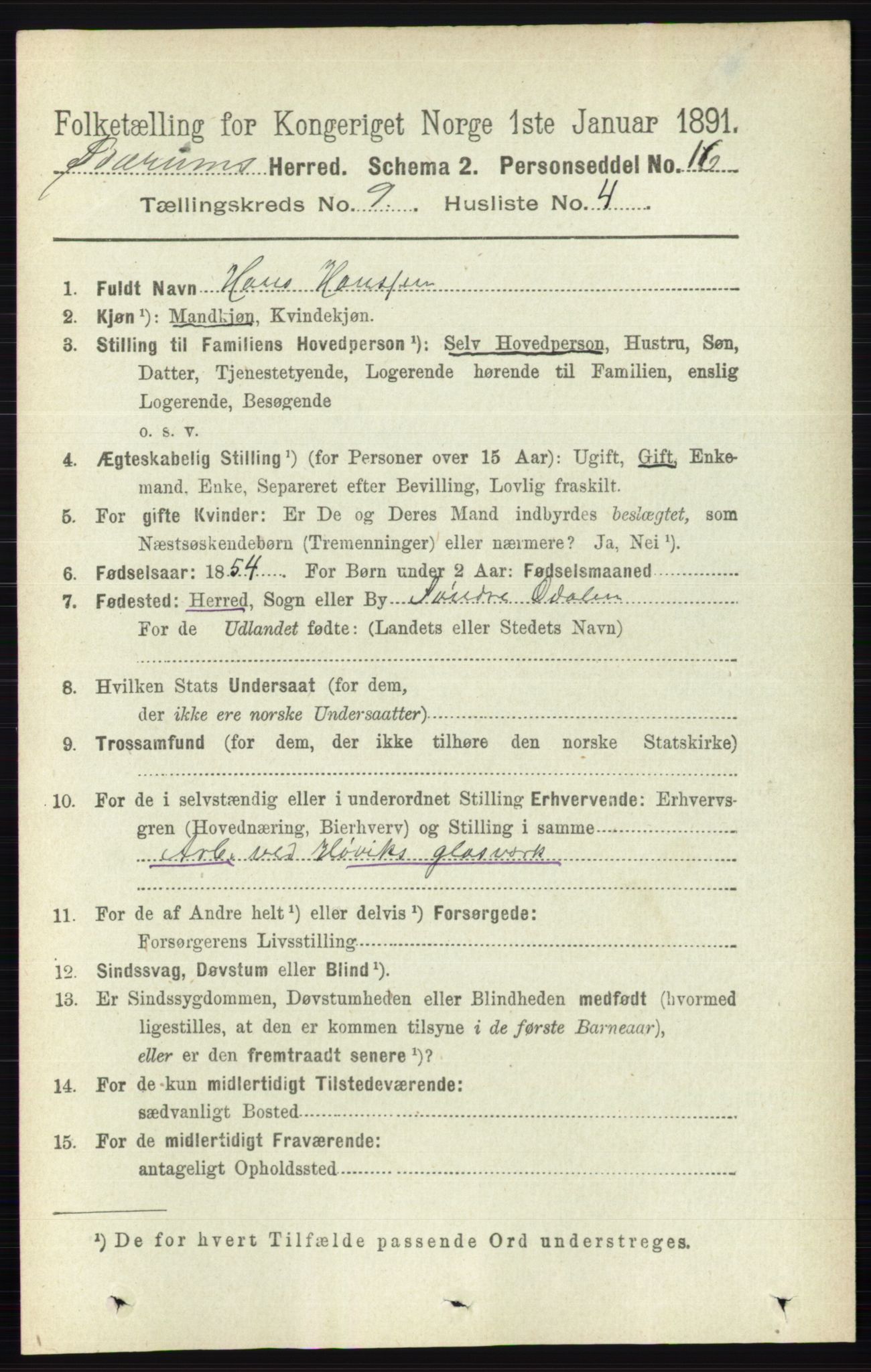 RA, 1891 census for 0219 Bærum, 1891, p. 5166