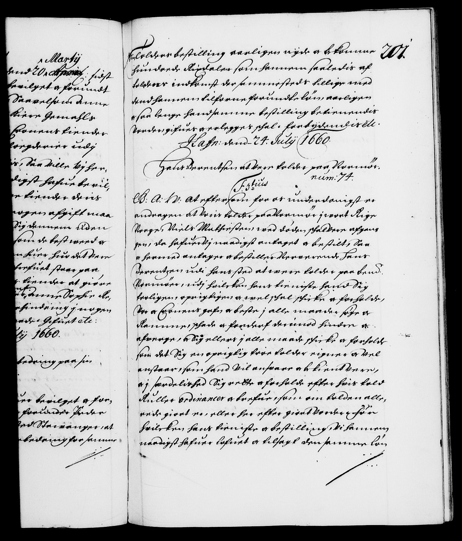 Danske Kanselli 1572-1799, RA/EA-3023/F/Fc/Fca/Fcaa/L0009: Norske registre (mikrofilm), 1657-1660, p. 201a