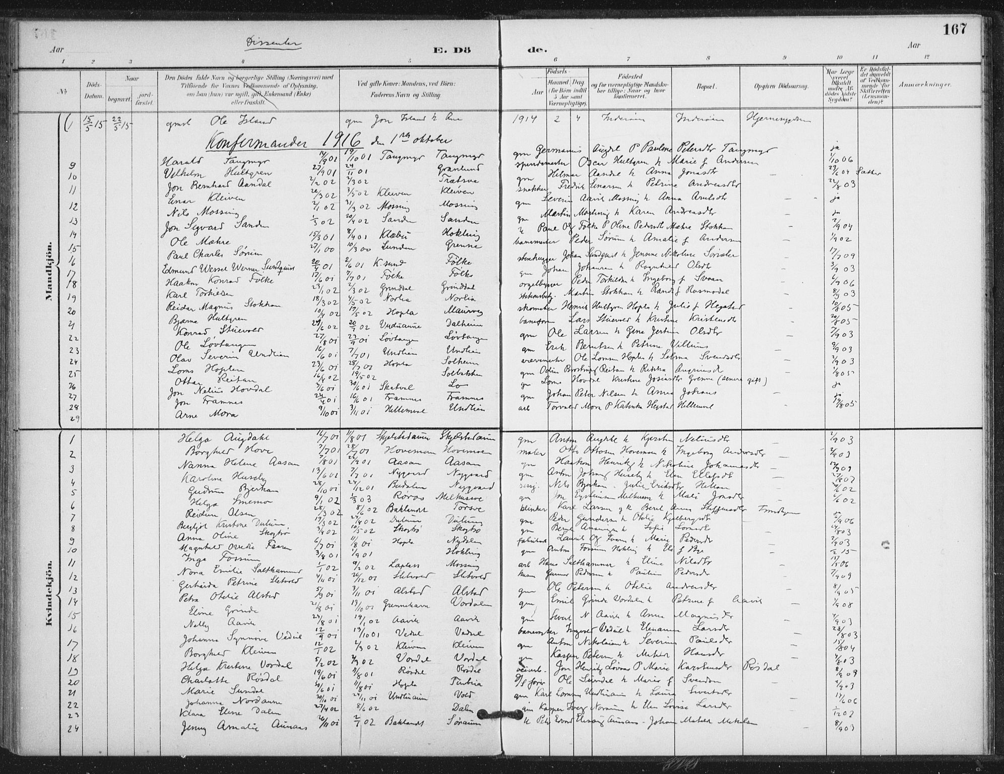 Ministerialprotokoller, klokkerbøker og fødselsregistre - Nord-Trøndelag, SAT/A-1458/714/L0131: Parish register (official) no. 714A02, 1896-1918, p. 167
