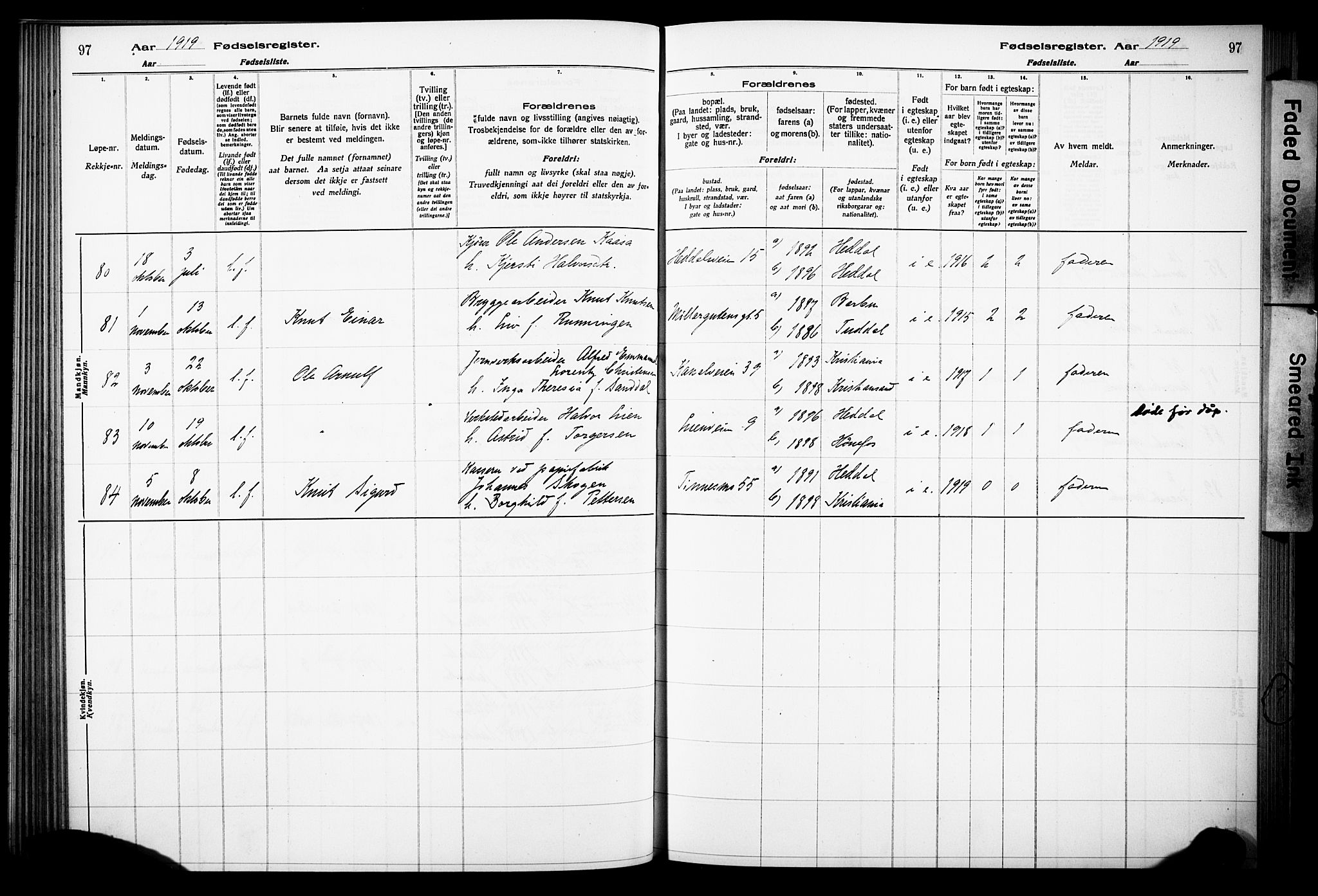 Notodden kirkebøker, AV/SAKO-A-290/J/Ja/L0001: Birth register no. 1, 1916-1924, p. 97