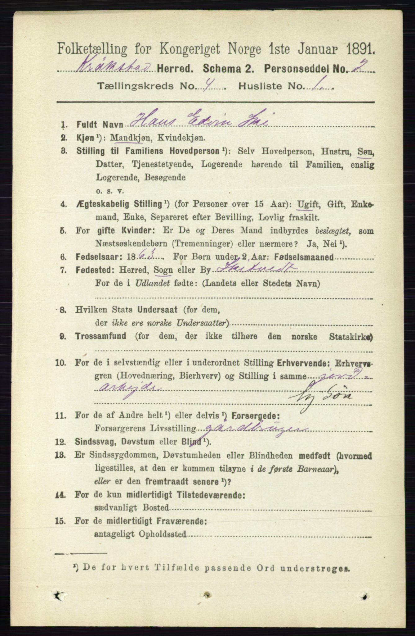 RA, 1891 census for 0212 Kråkstad, 1891, p. 1721