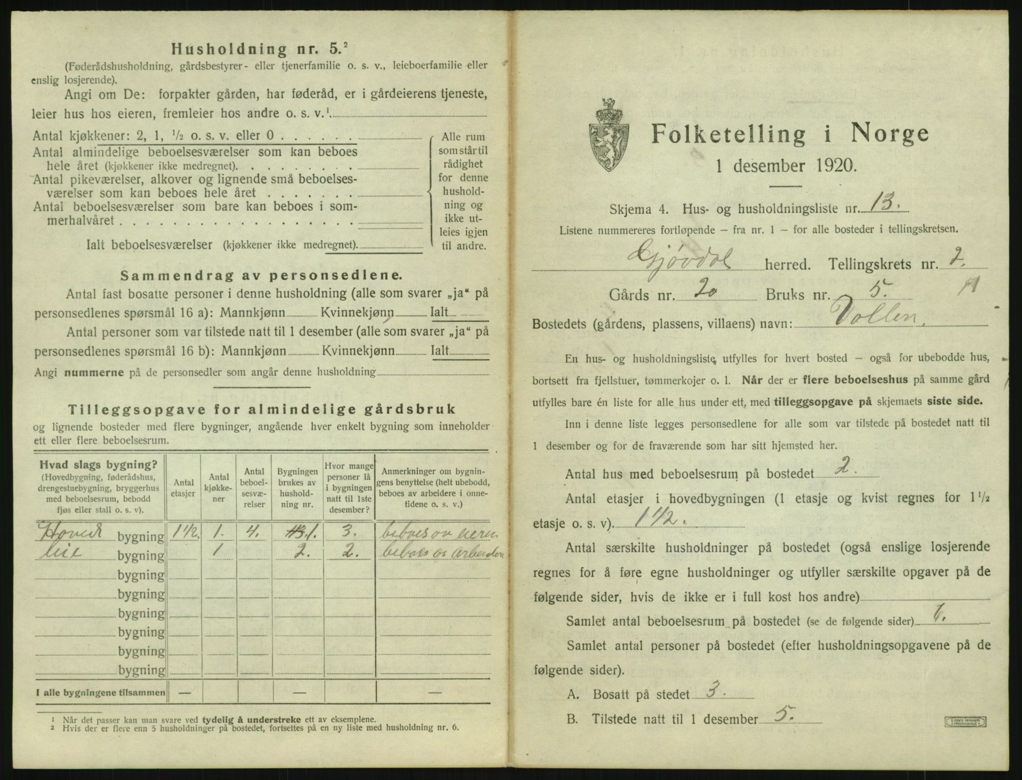 SAK, 1920 census for Gjøvdal, 1920, p. 148