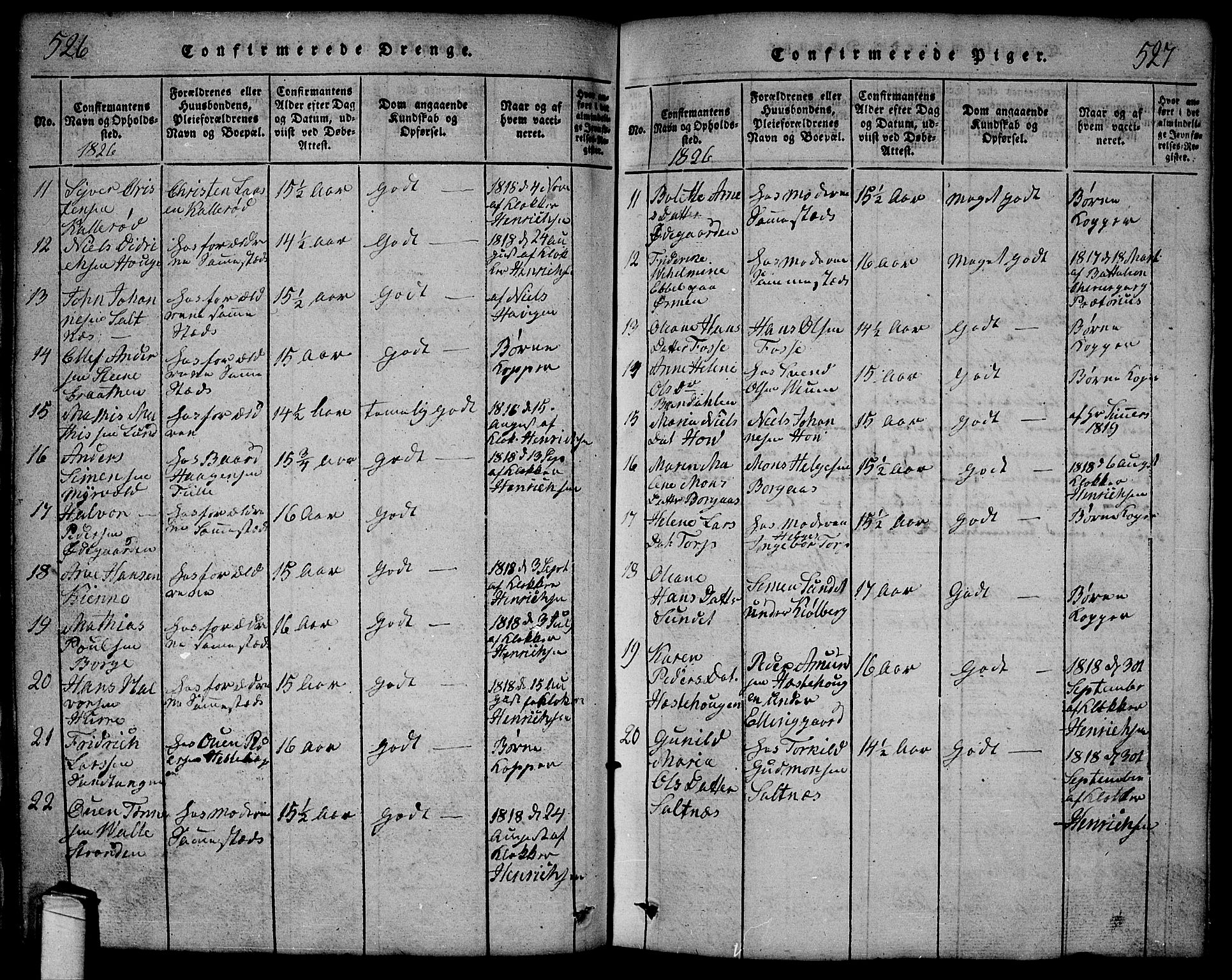 Onsøy prestekontor Kirkebøker, SAO/A-10914/G/Ga/L0001: Parish register (copy) no. I 1, 1814-1840, p. 526-527