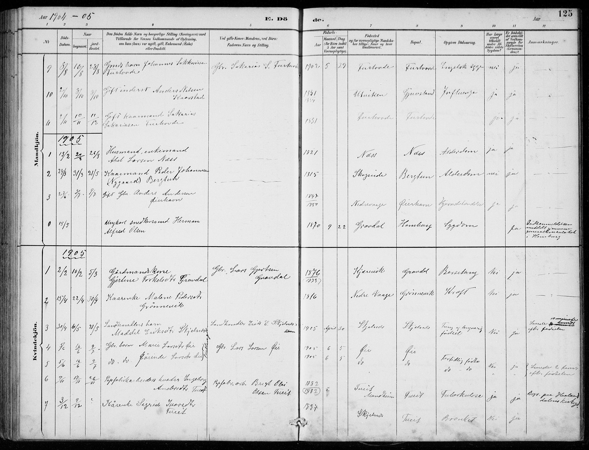 Strandebarm sokneprestembete, SAB/A-78401/H/Hab: Parish register (copy) no. C  1, 1891-1913, p. 125