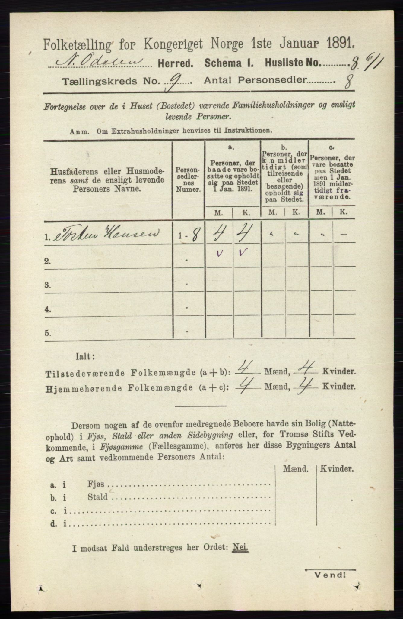 RA, 1891 census for 0418 Nord-Odal, 1891, p. 3942