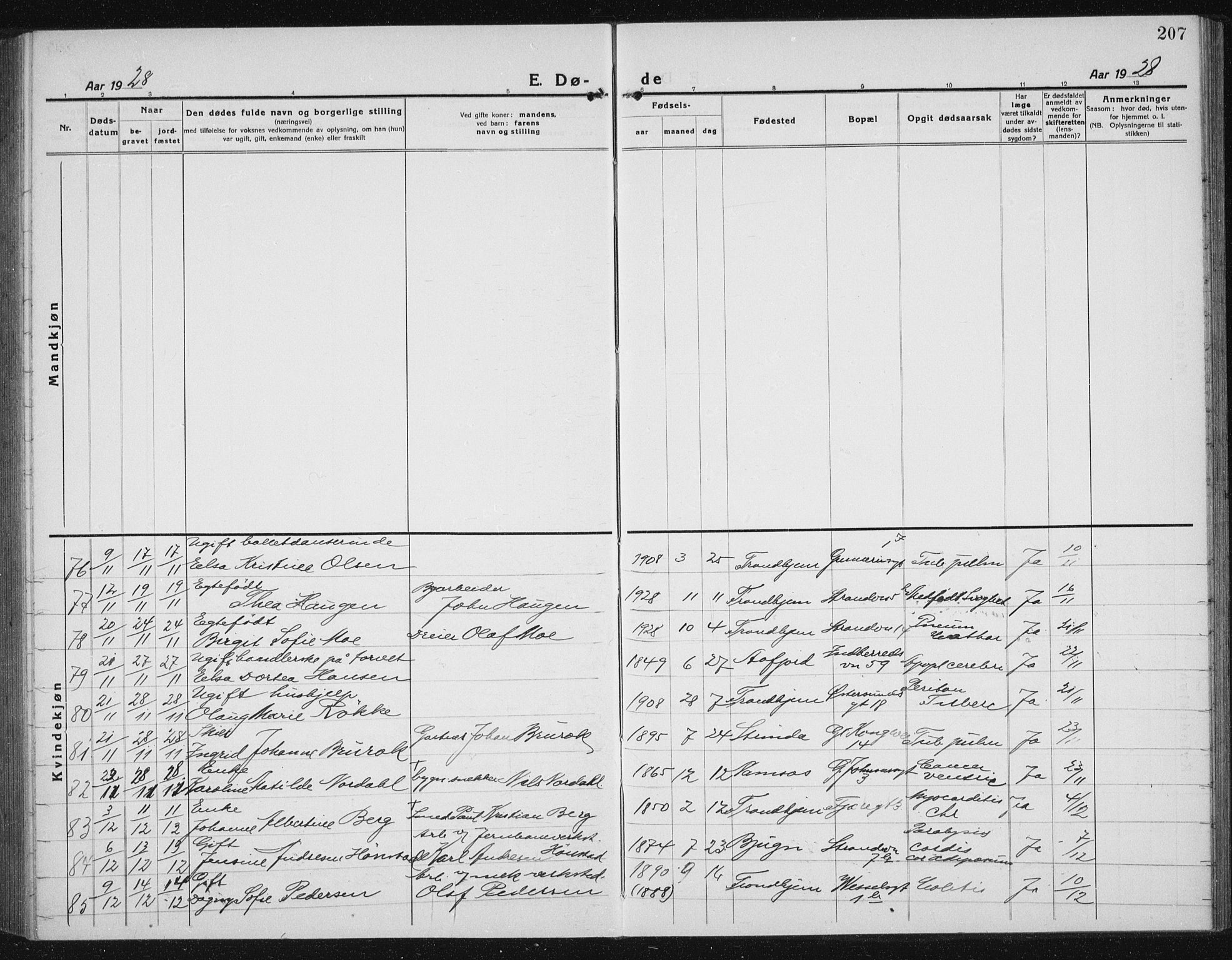 Ministerialprotokoller, klokkerbøker og fødselsregistre - Sør-Trøndelag, AV/SAT-A-1456/605/L0260: Parish register (copy) no. 605C07, 1922-1942, p. 207