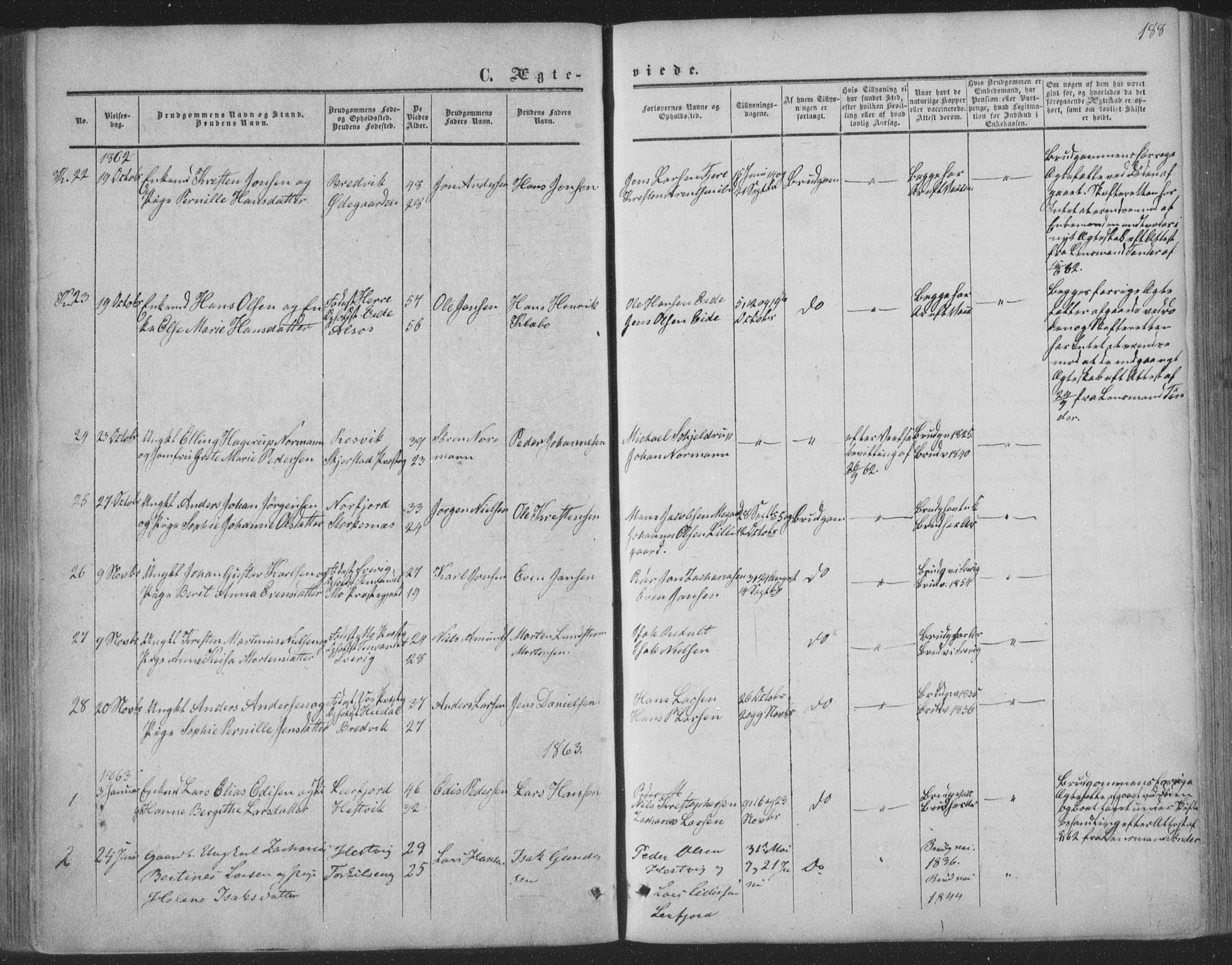 Ministerialprotokoller, klokkerbøker og fødselsregistre - Nordland, AV/SAT-A-1459/853/L0770: Parish register (official) no. 853A09, 1857-1870, p. 188