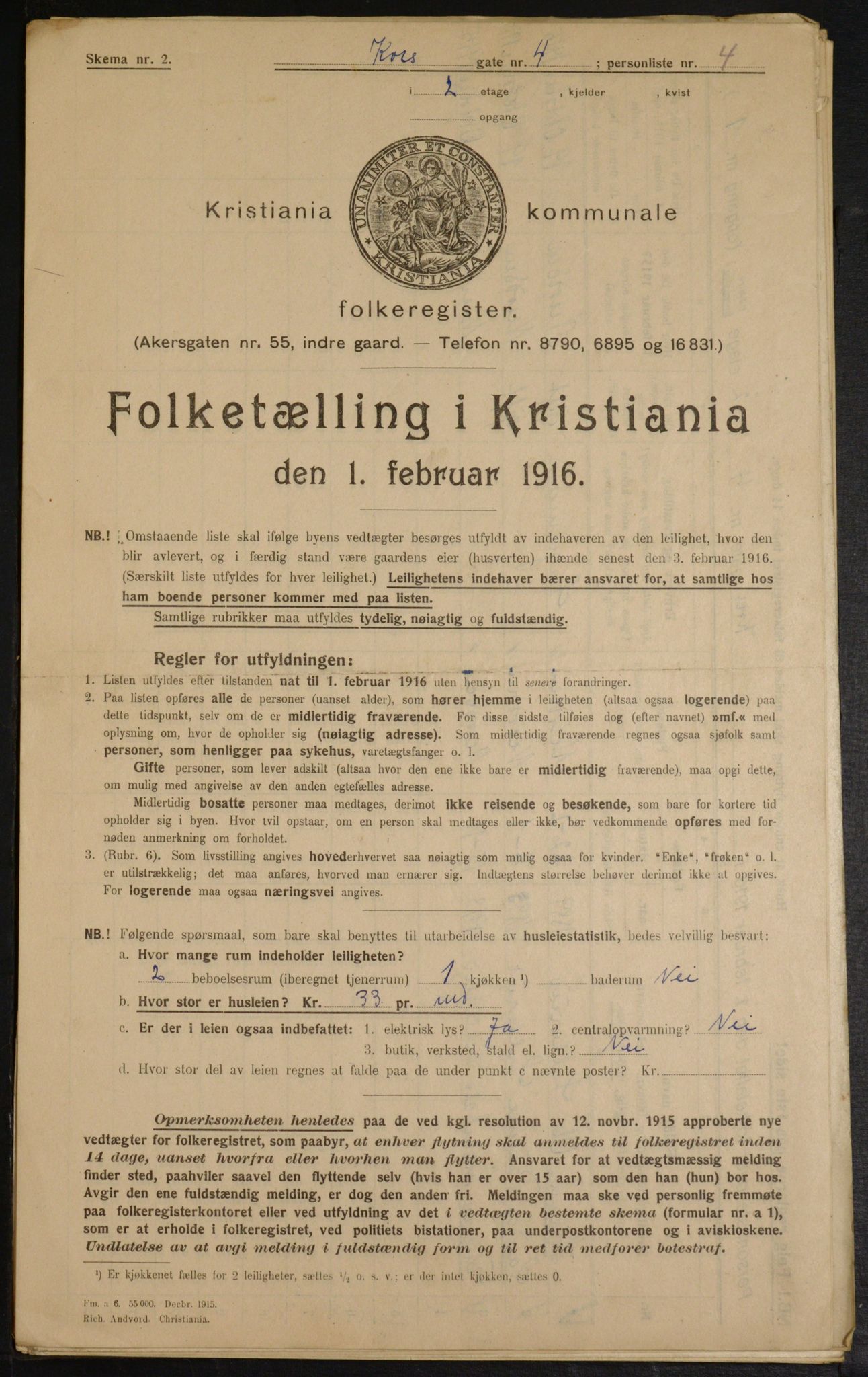 OBA, Municipal Census 1916 for Kristiania, 1916, p. 54583