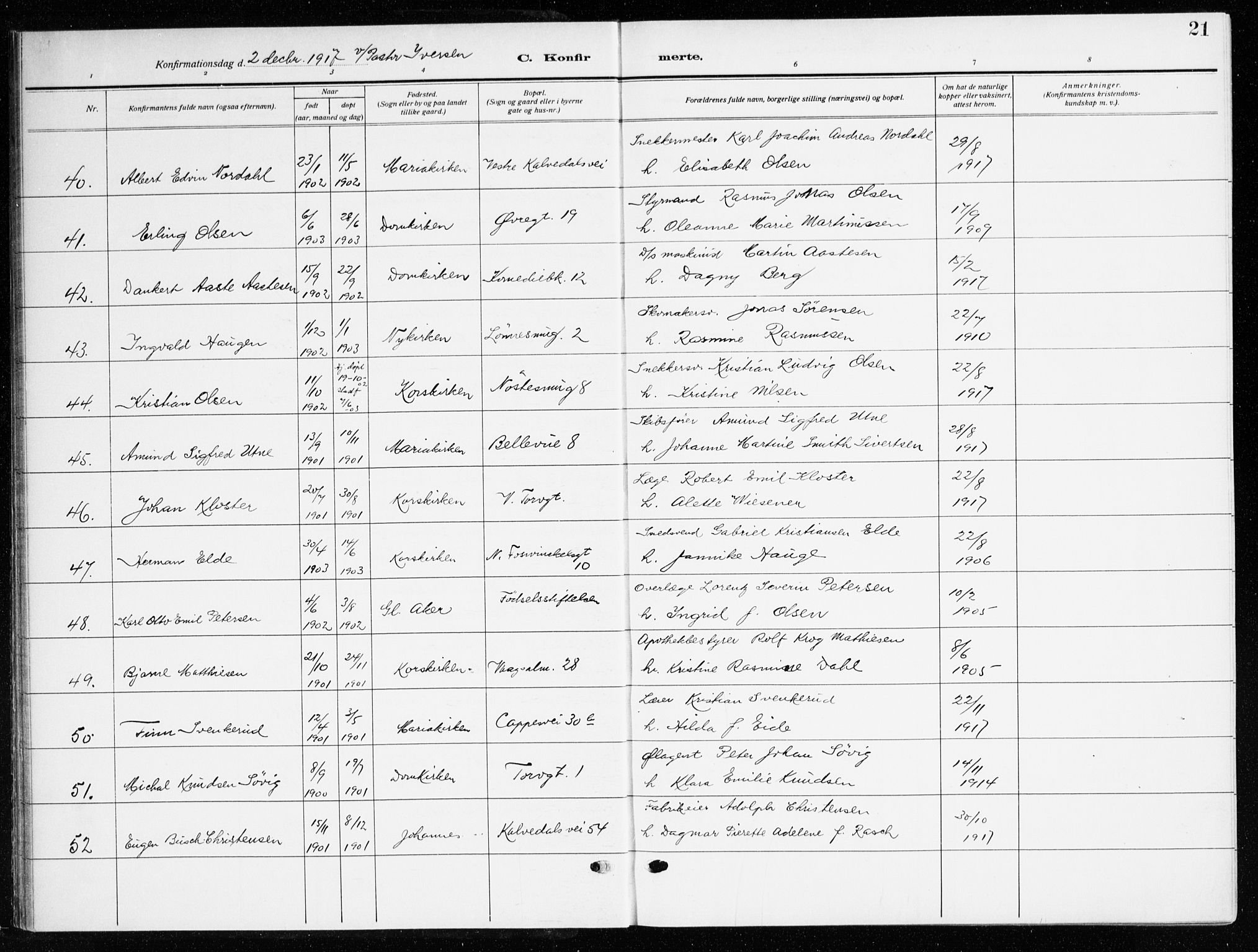 Domkirken sokneprestembete, AV/SAB-A-74801/H/Haa/L0032: Parish register (official) no. C 7, 1915-1930, p. 21