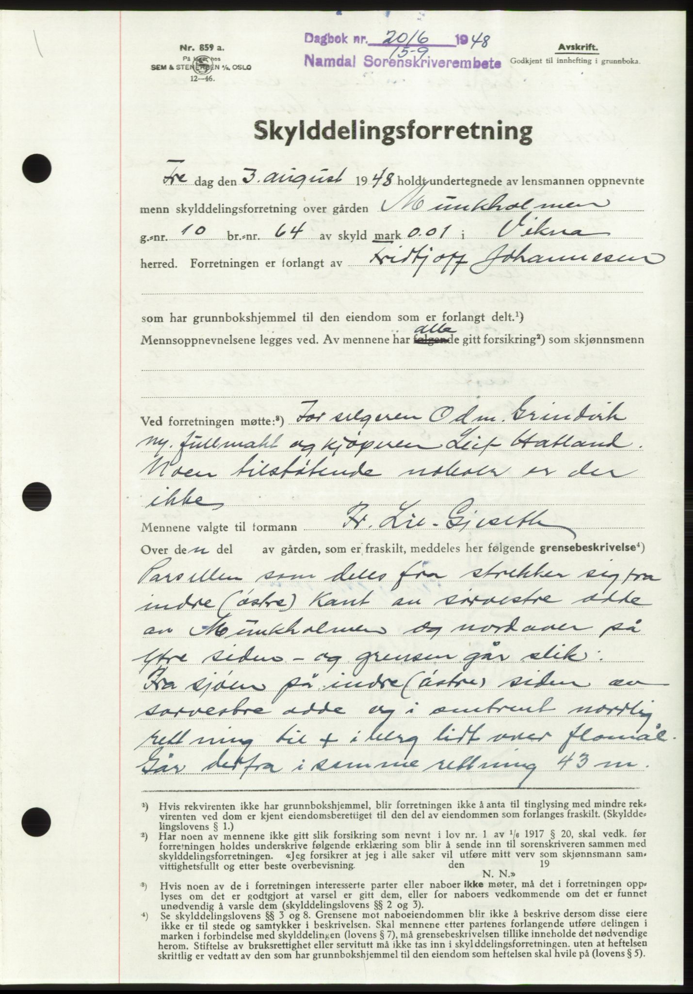 Namdal sorenskriveri, AV/SAT-A-4133/1/2/2C: Mortgage book no. -, 1948-1948, Diary no: : 2016/1948