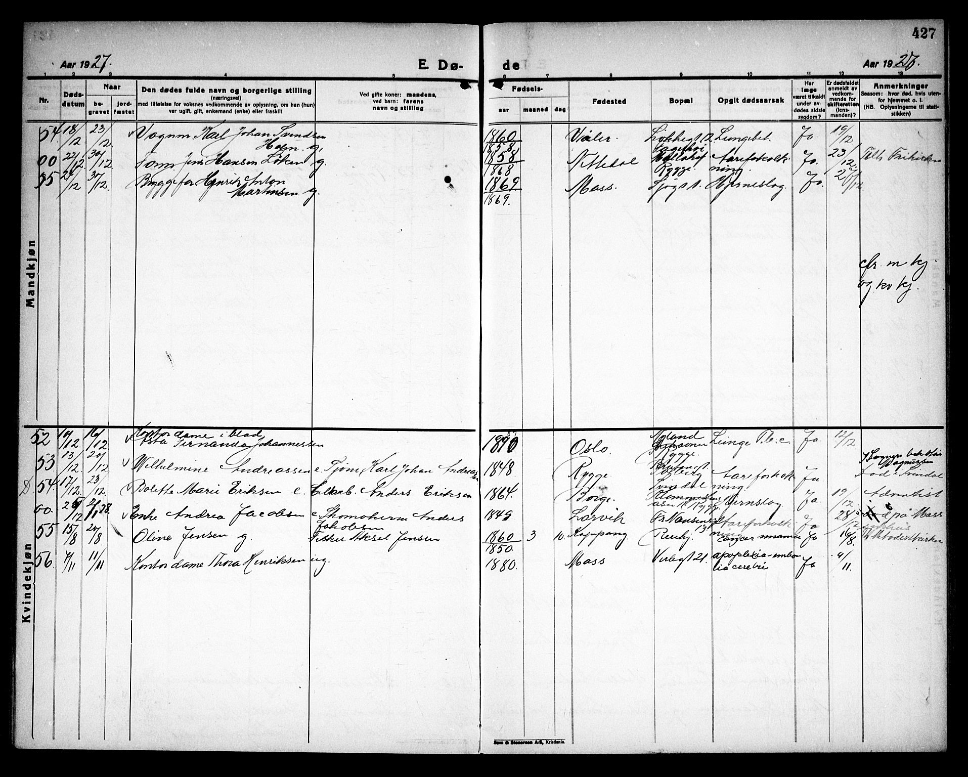 Moss prestekontor Kirkebøker, AV/SAO-A-2003/G/Ga/L0009: Parish register (copy) no. I 9, 1924-1937, p. 427