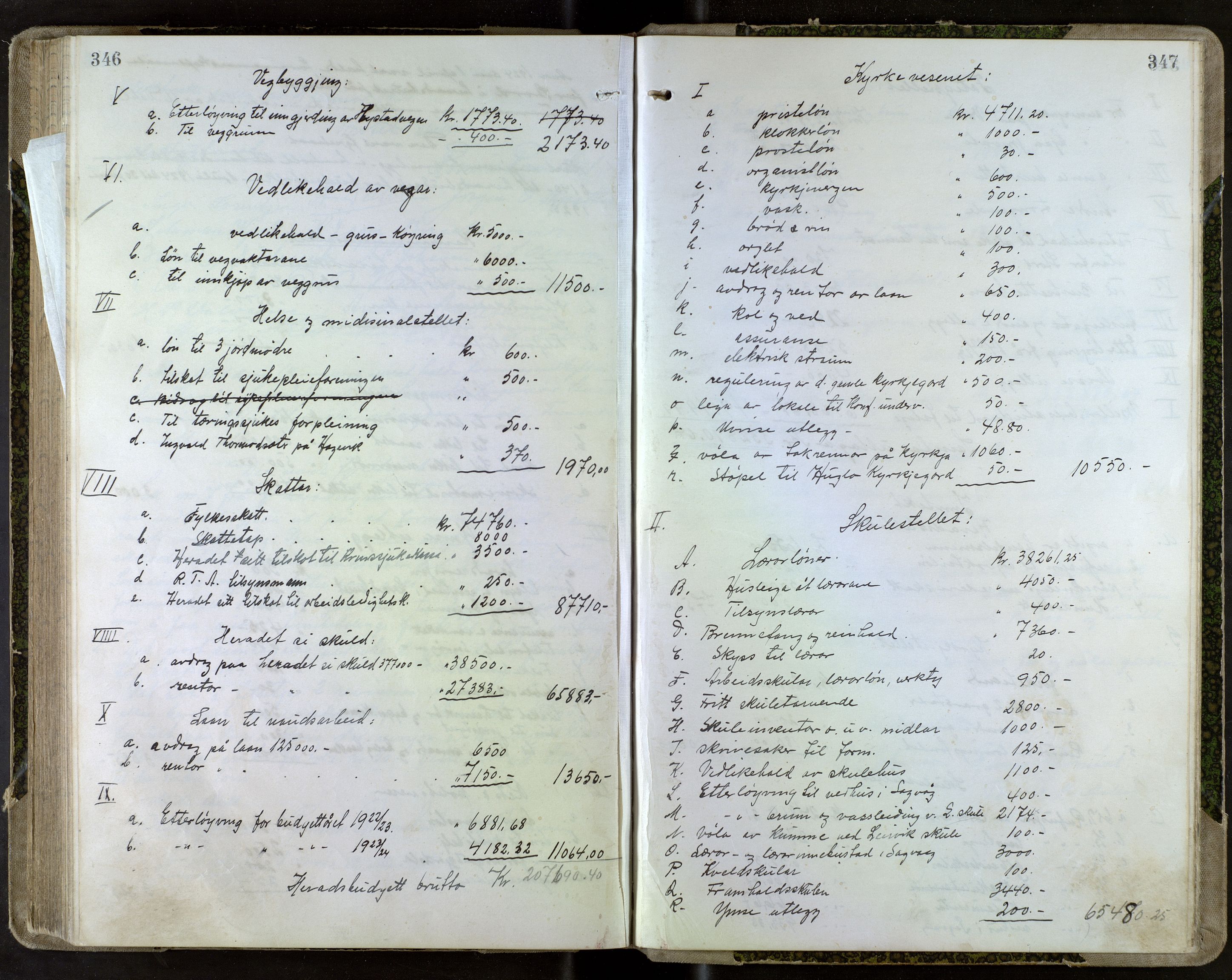 Stord kommune. Formannskapet, IKAH/1221-021/A/Aa/L0005: Møtebok for formannskapet og heradstyret , 1917-1924, p. 346-347