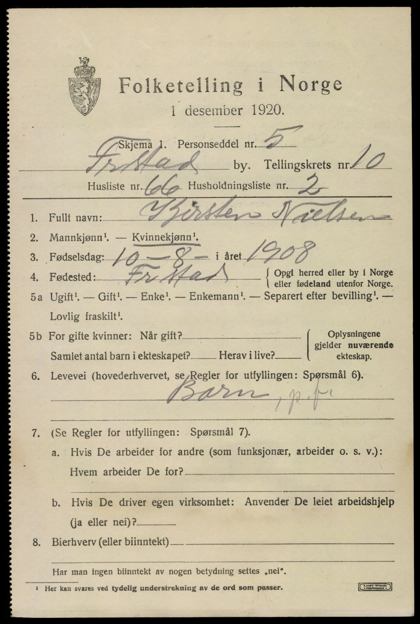 SAO, 1920 census for Fredrikstad, 1920, p. 27981