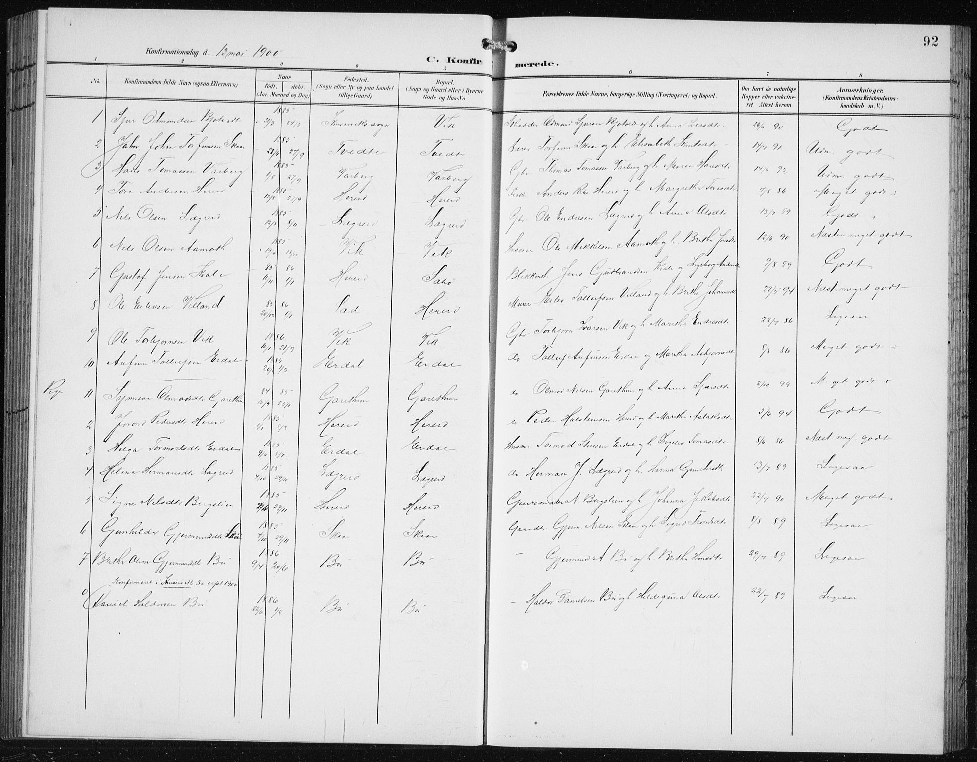 Ullensvang sokneprestembete, SAB/A-78701/H/Hab: Parish register (copy) no. C  3, 1899-1932, p. 92
